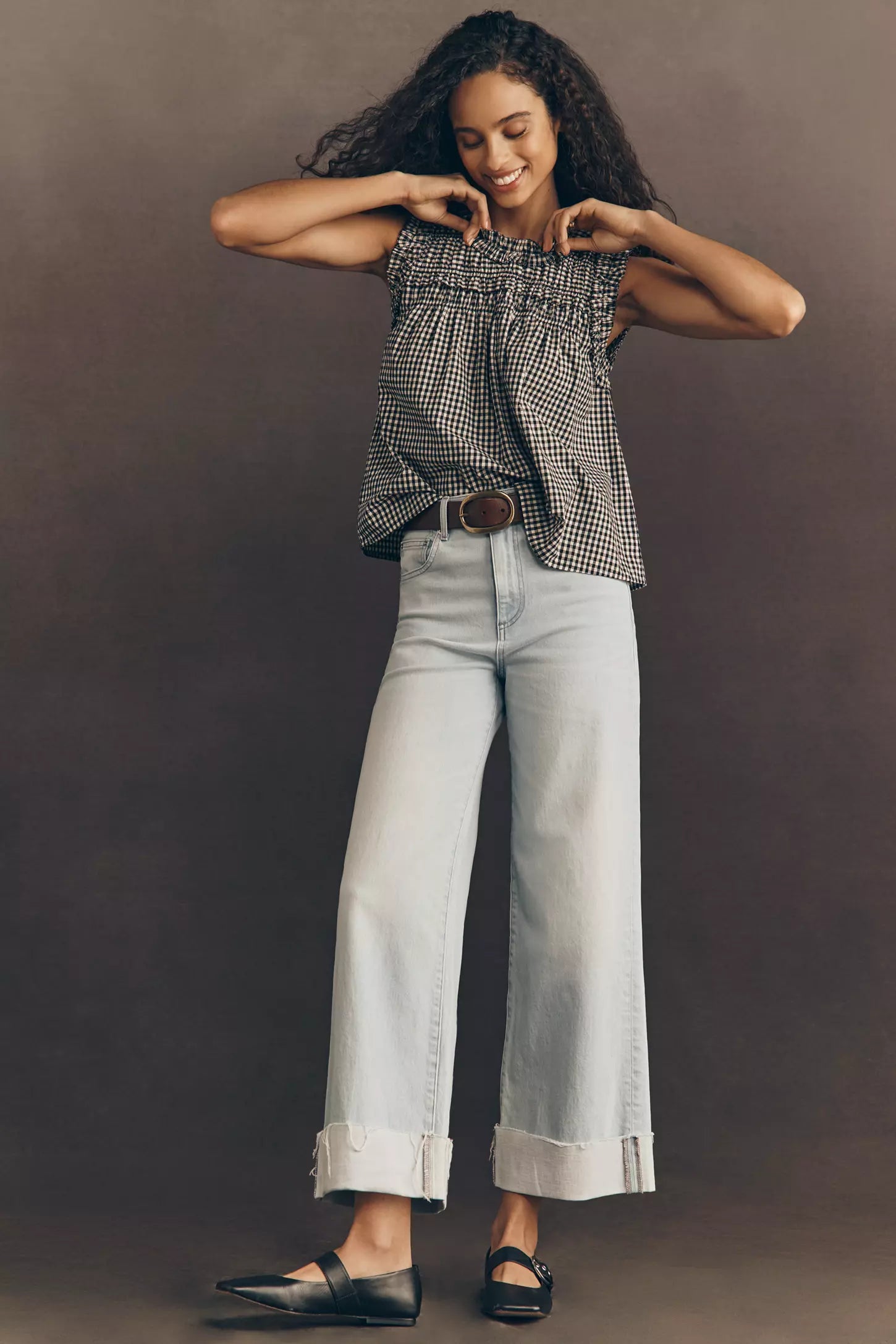 Le Jean Column Wide-Leg Cuffed Jeans
