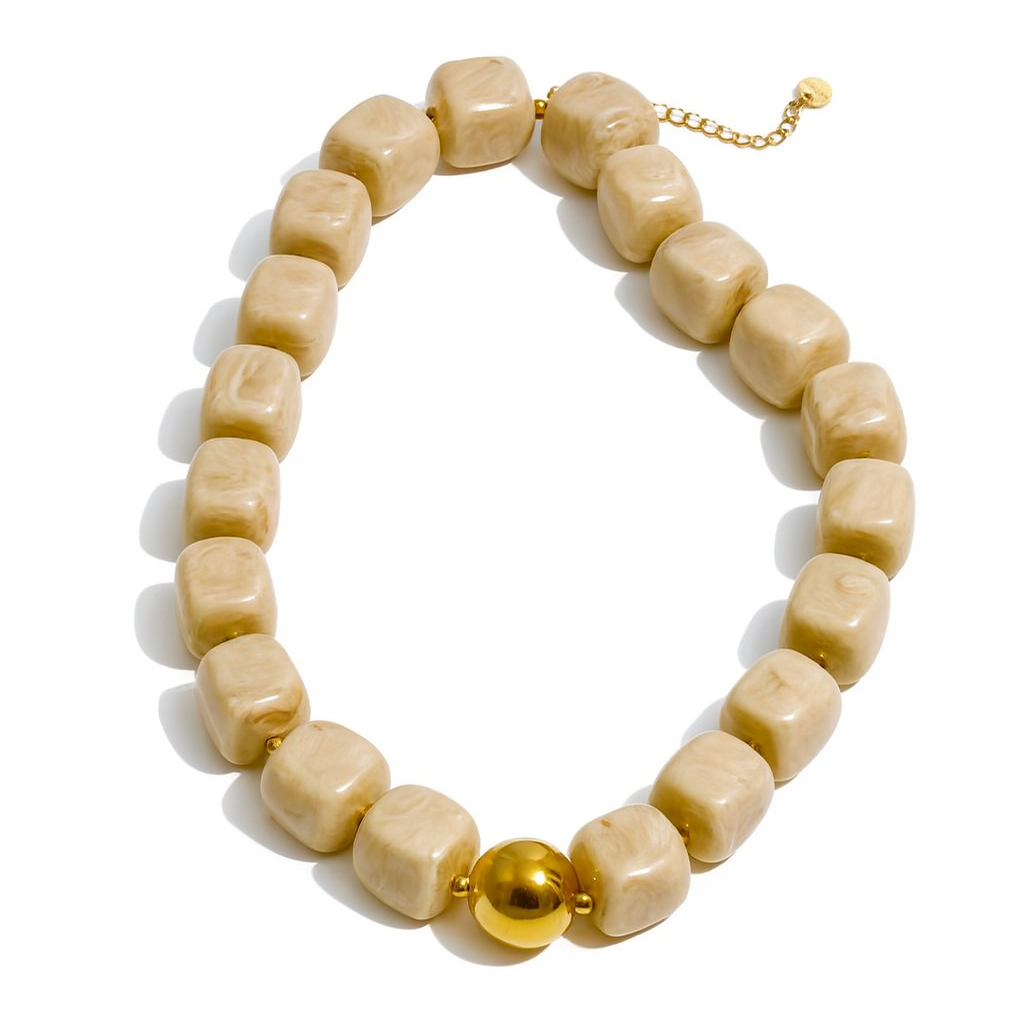 Sahira Pebbles Beaded Necklace in beige