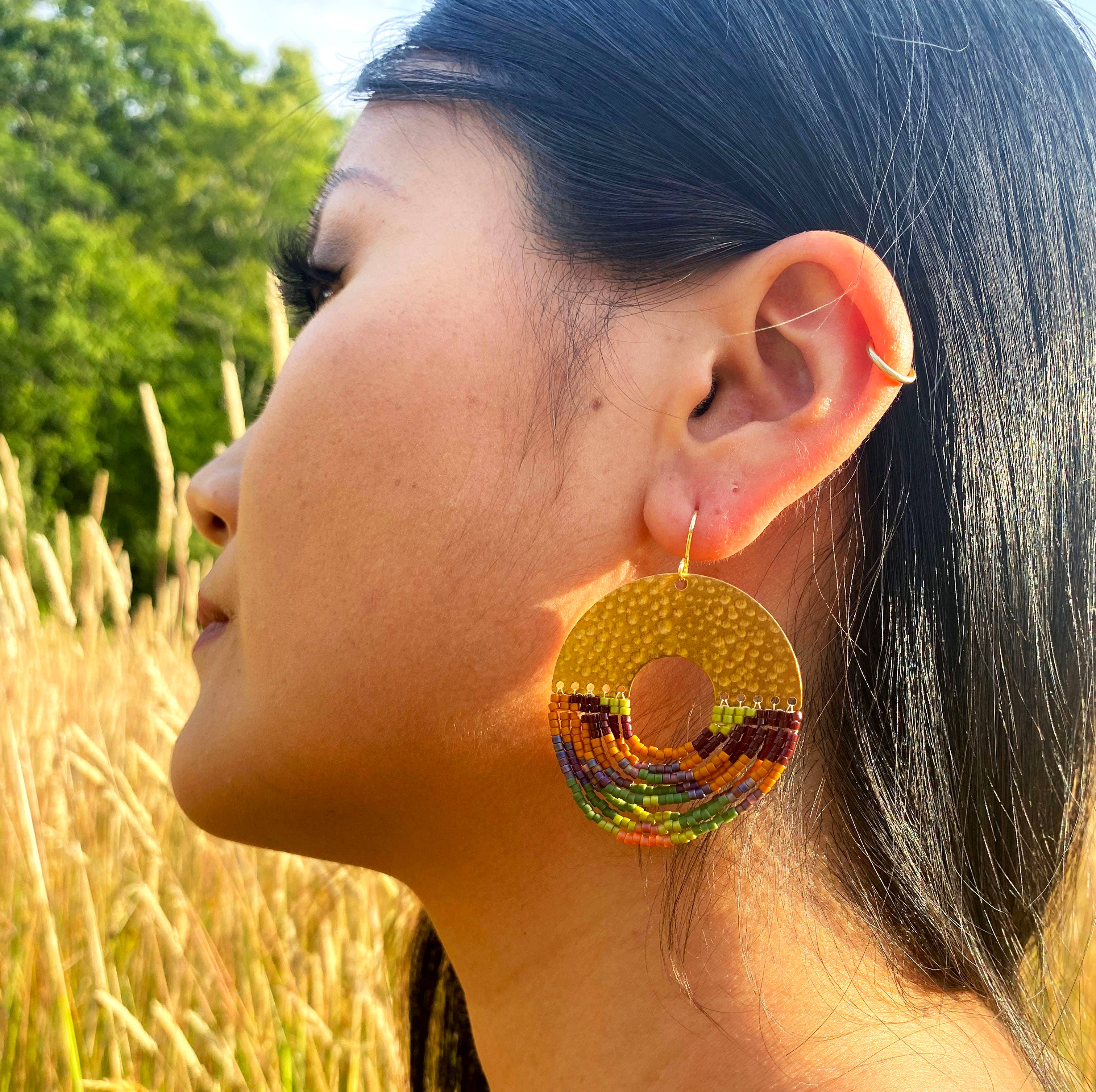 Mayana Beaded Handwoven Organic Circular Fringe Earrings