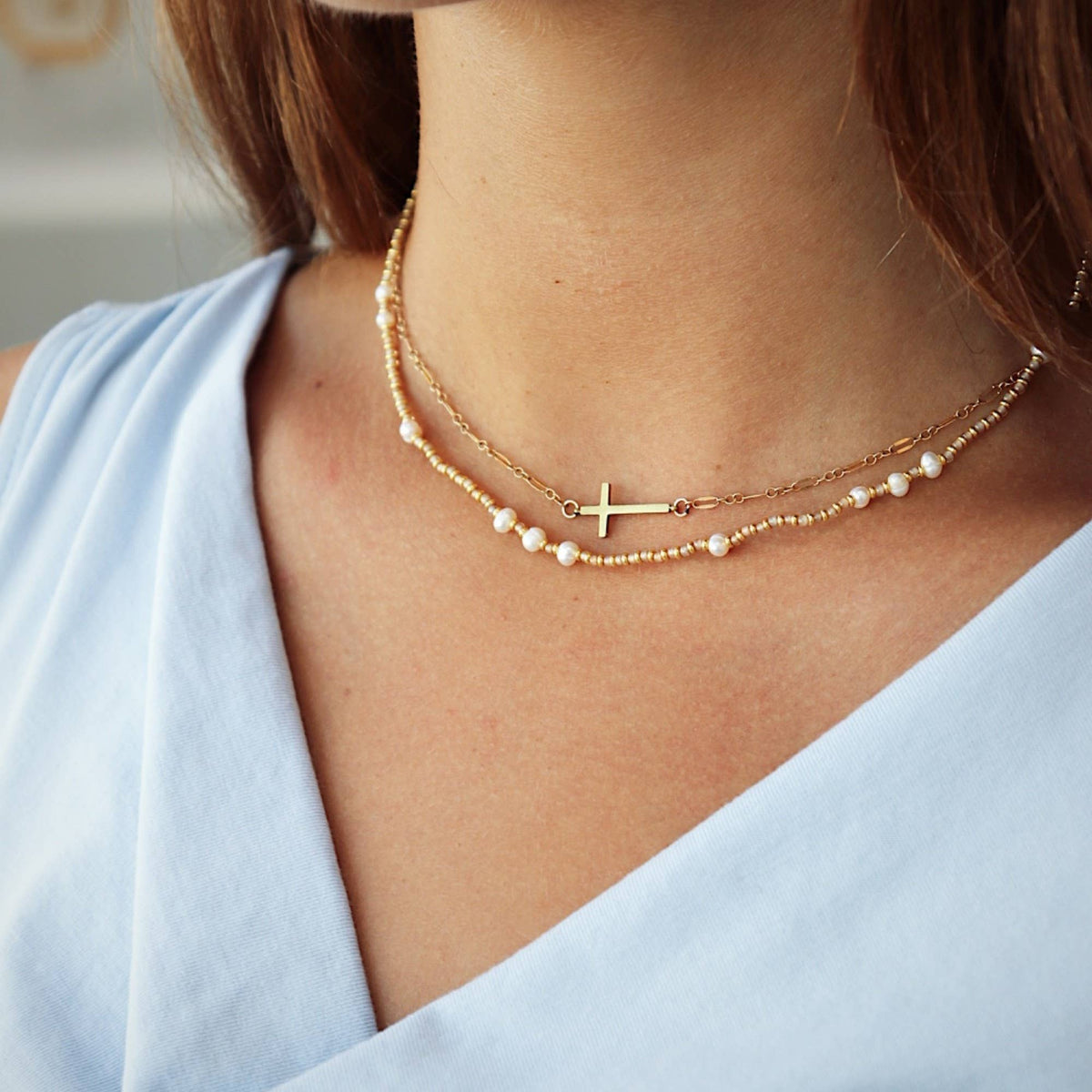 Nikki Smith Lola Pearl Gold Bead Necklace