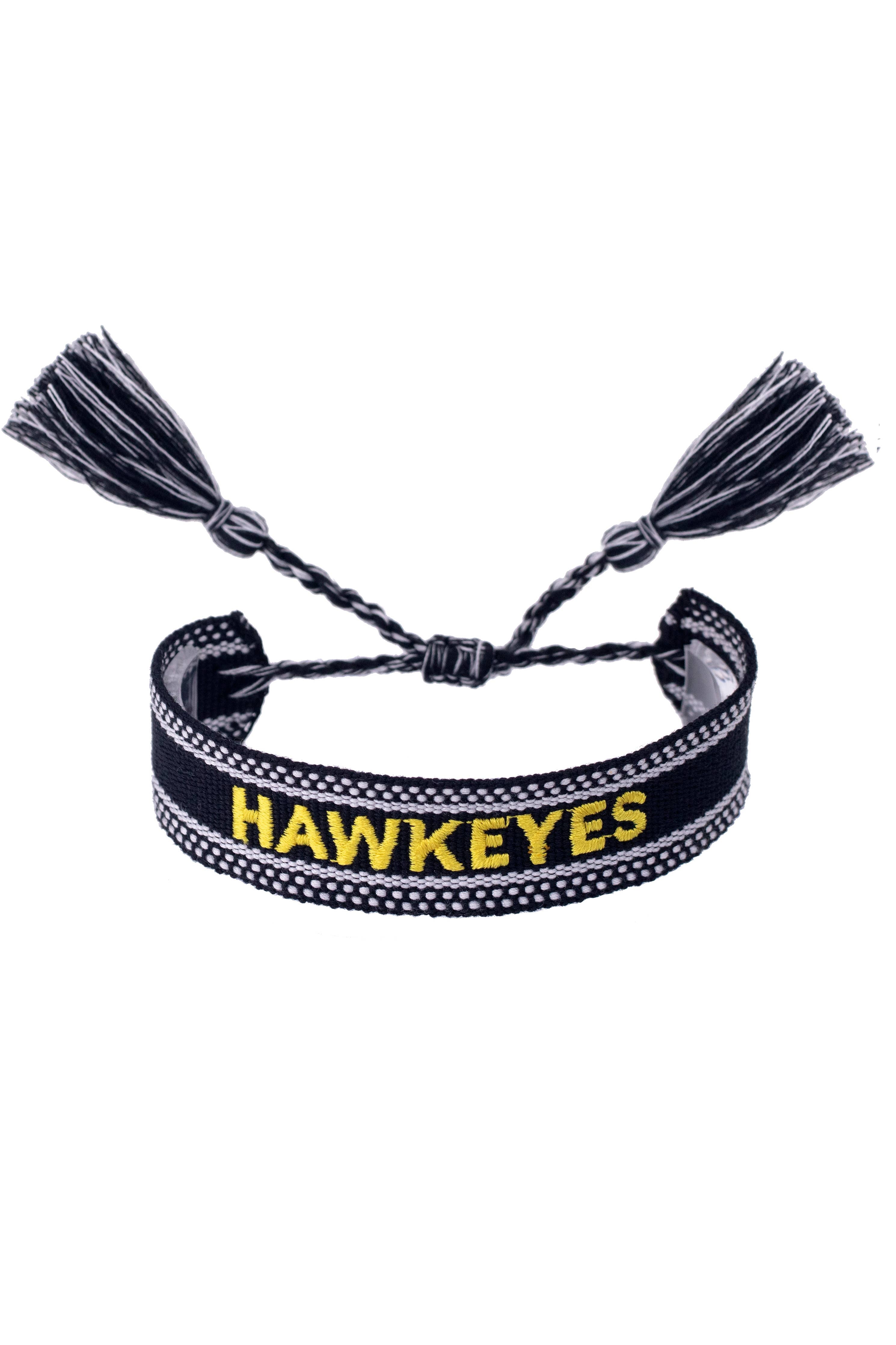 Catherine's Game Day Iowa Hawkeyes Woven Tassel Bracelet in Black