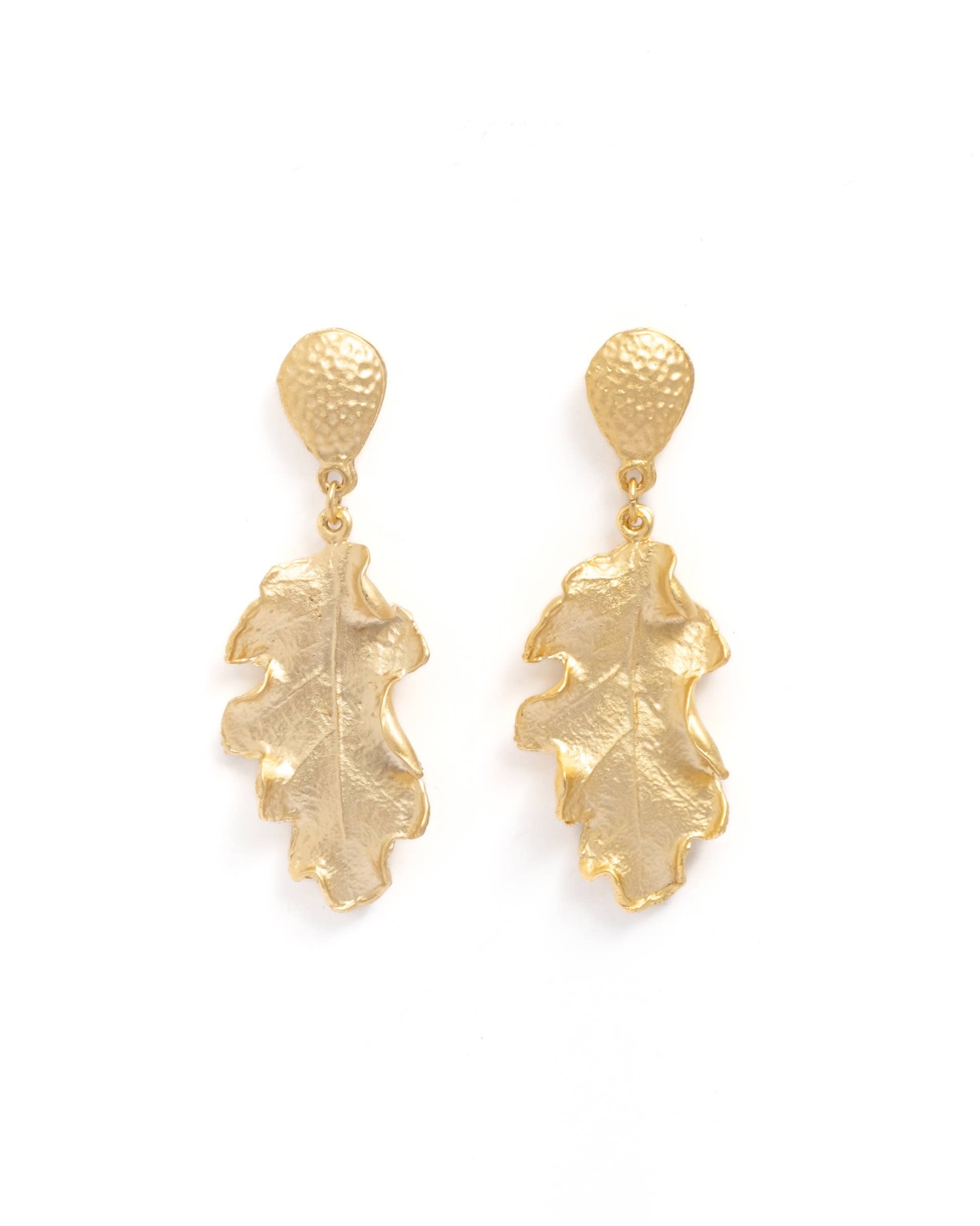 Sarka + Cleo Brushed Gold Statement Tear Drop Leaf Earrings