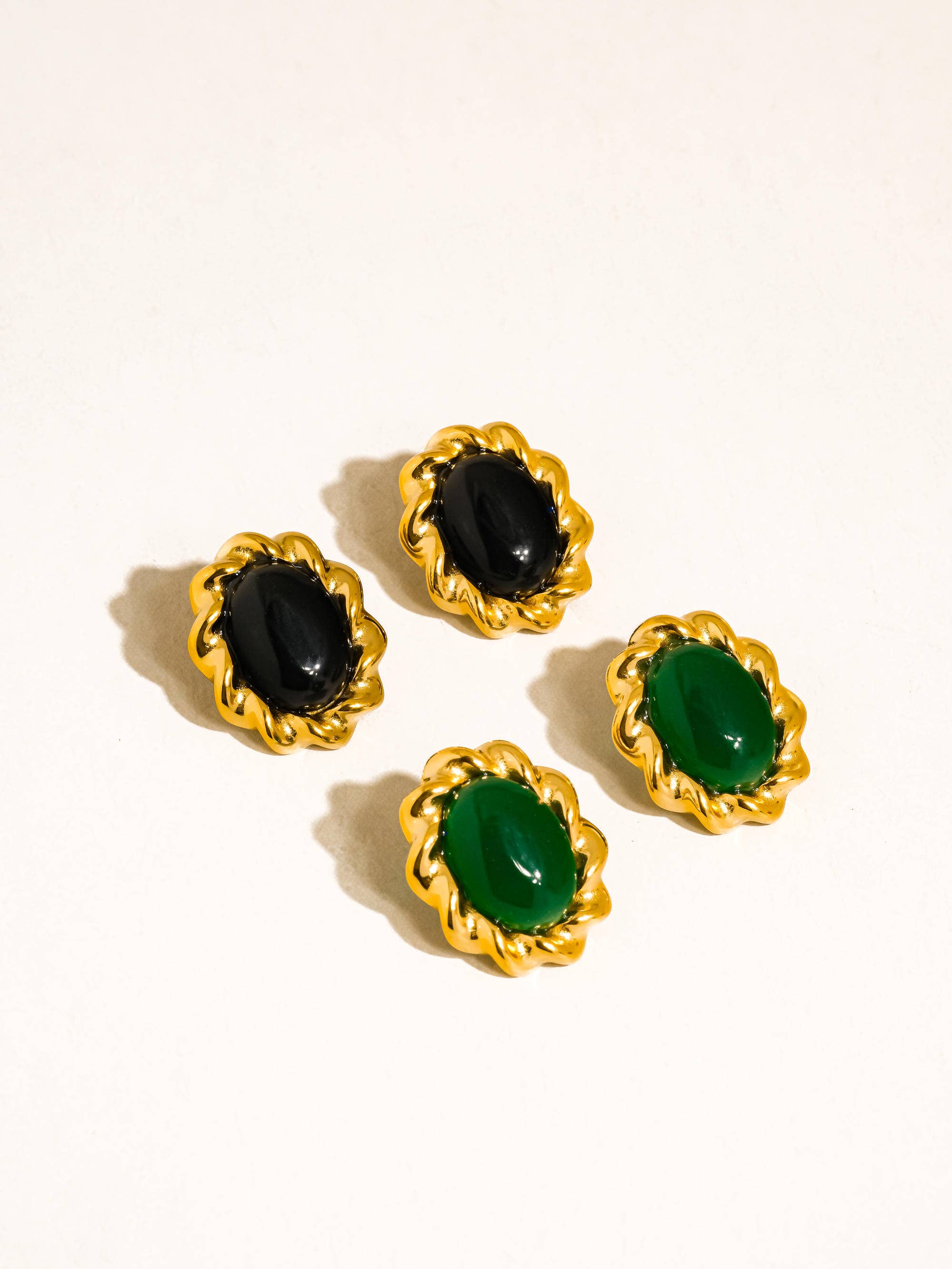 Flanerie Eulie 18K Gold Non-Tarnish Vintage Stone Oval Earring