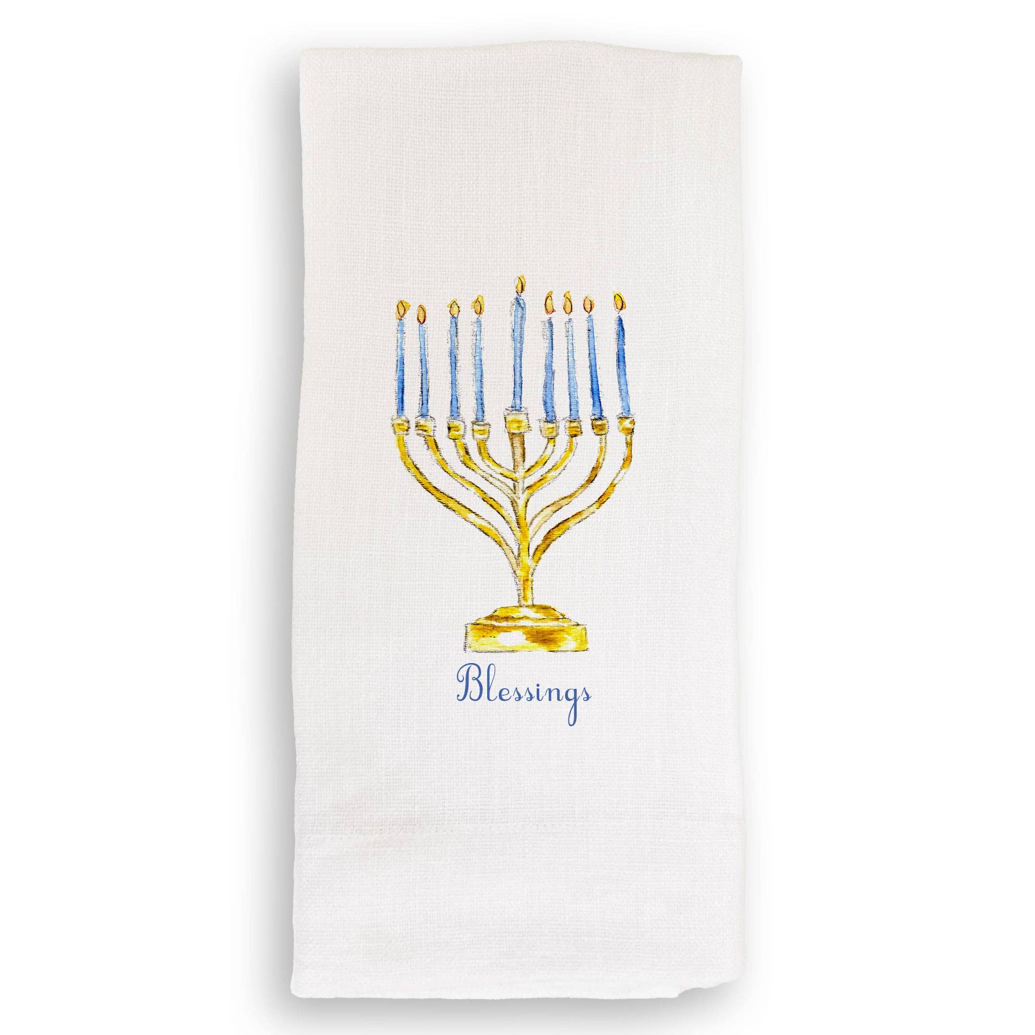 French Graffiti Menorah with Blessings Tea Towel