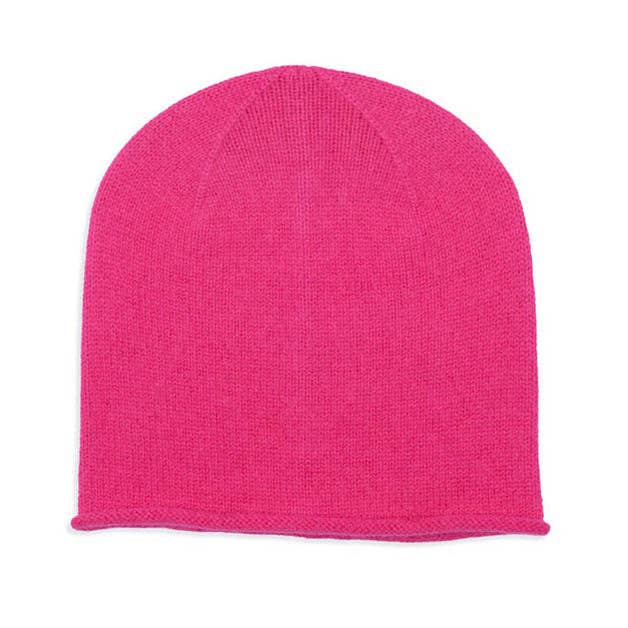 Somerville Cashmere Plain Knit Beanie - Neon Pink