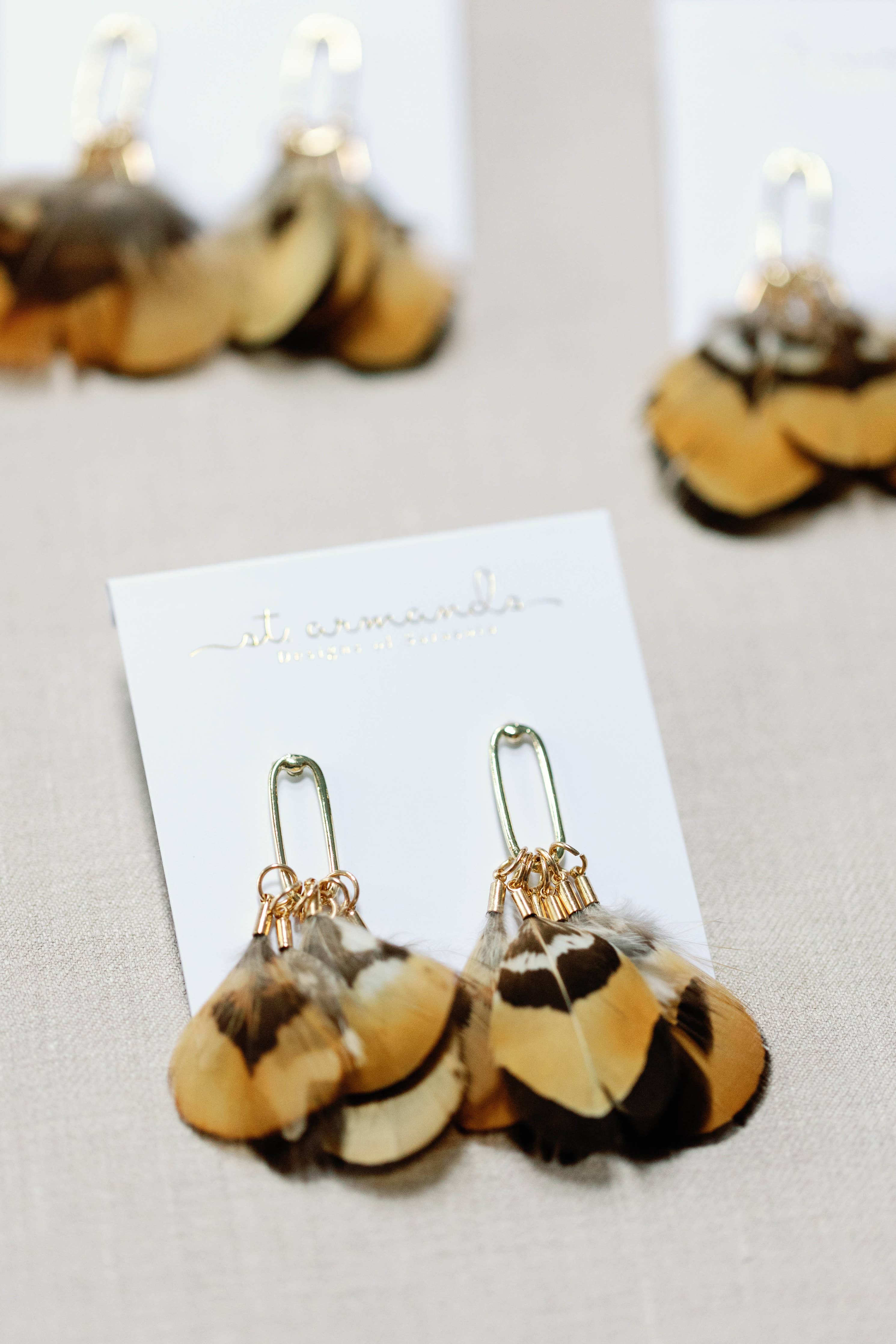 St. Armands Quail Feather Statement Tassel Earrings