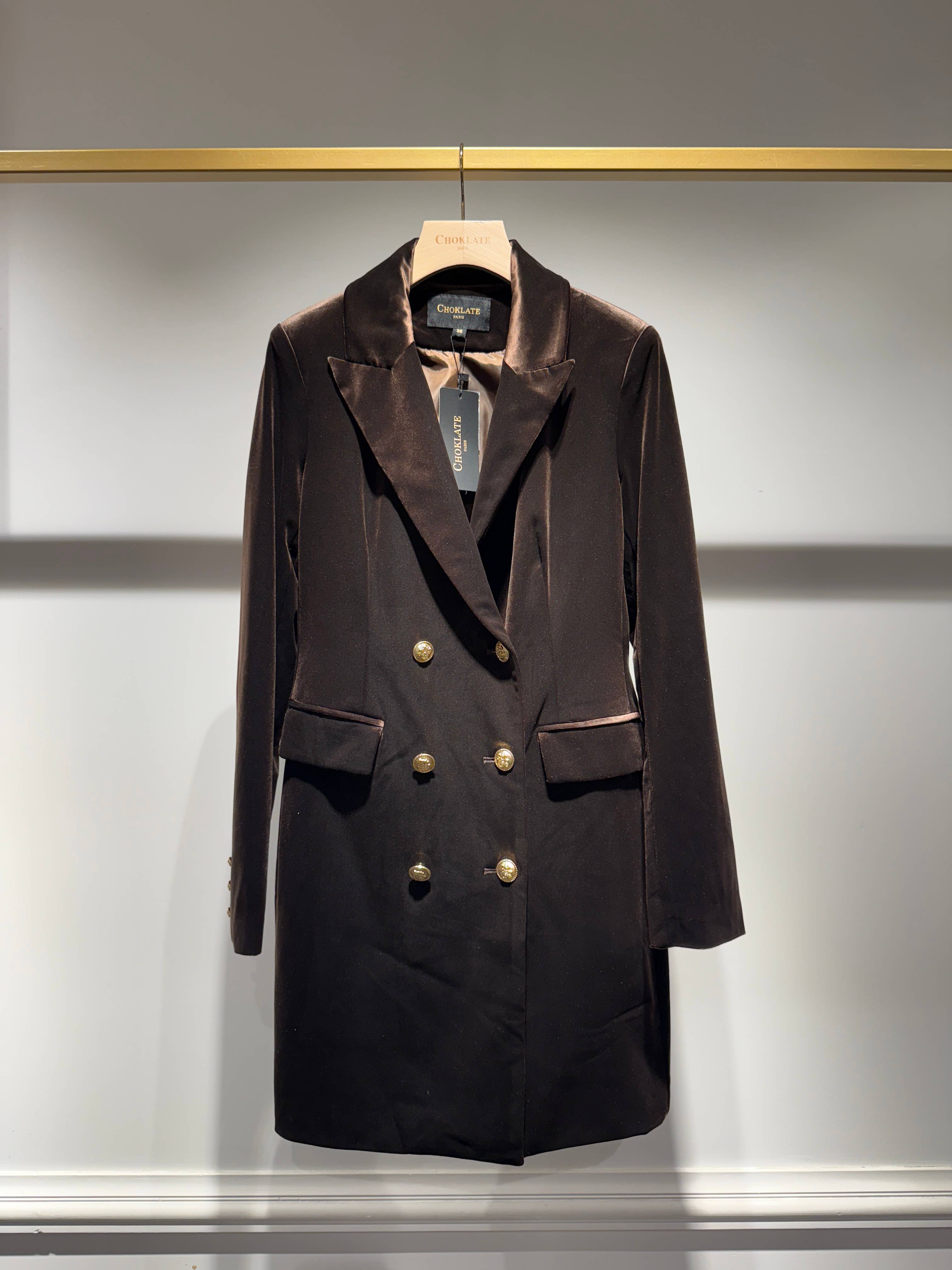 Carmine Paris Velvet Dress with Gold Buttons - V2020N