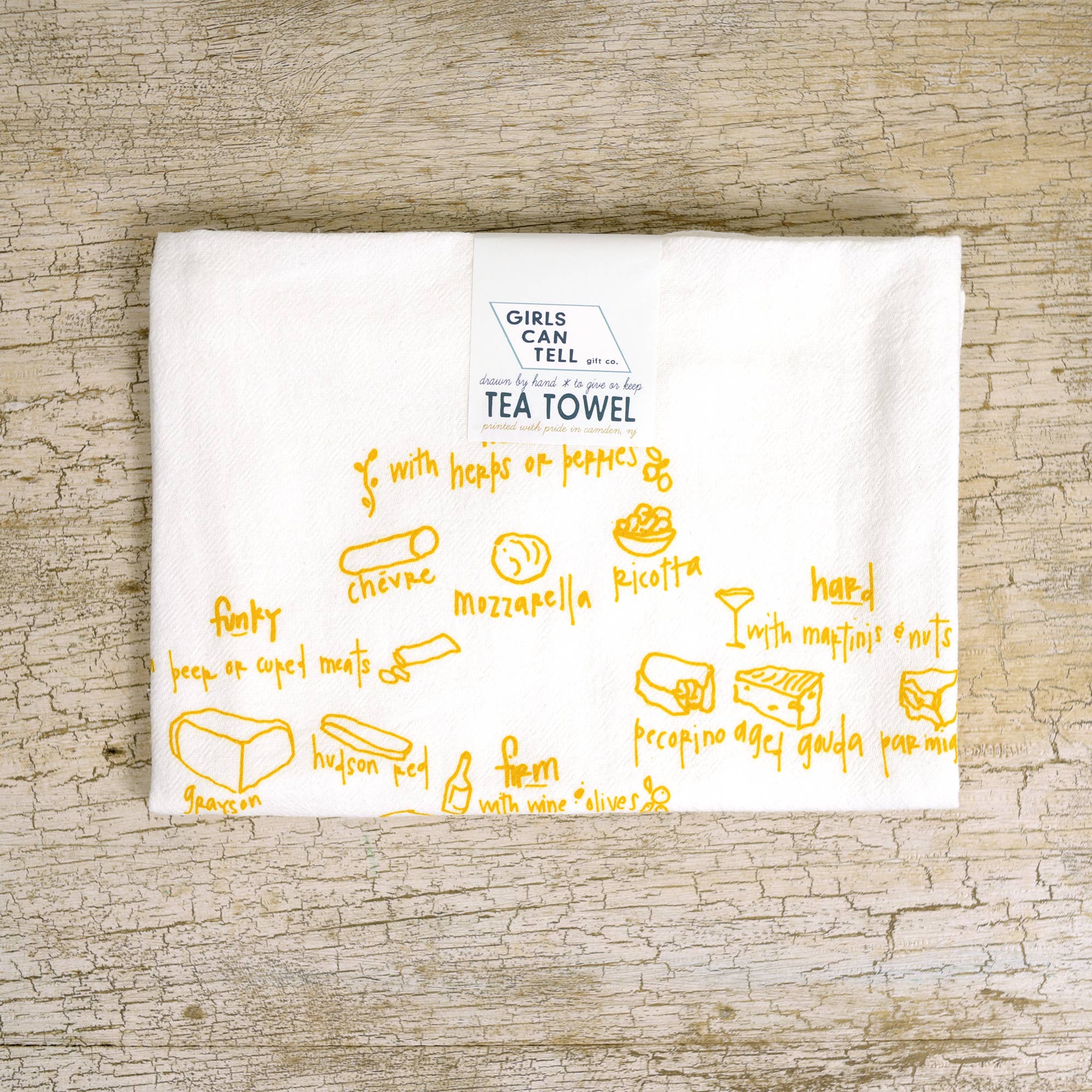 Girls Can Tell Cheese Types Tea Towel