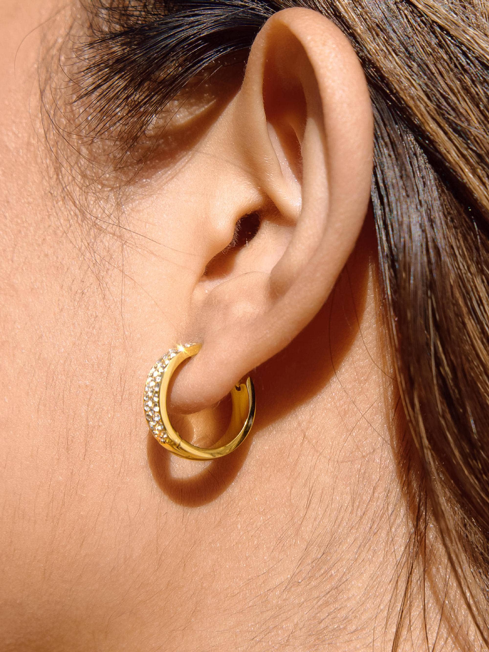 Flânerie Zephira 18K Gold Non-Tarnish CZ Pave Hoop Earrings