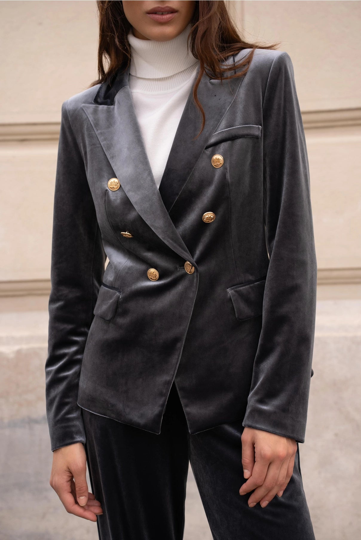 European Collection Double Breasted Velvet Jacket