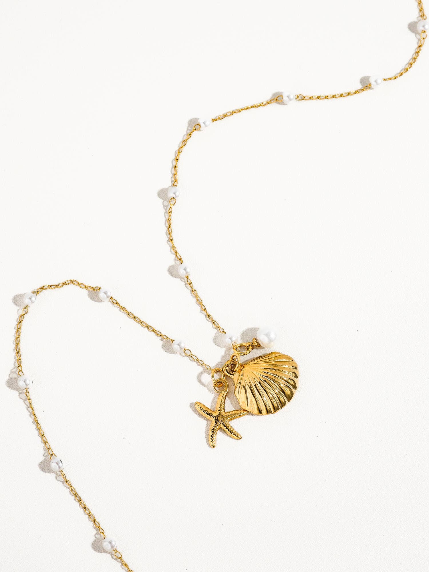 Flanerie Capella 18K Gold Seashell & Sea Star Pearl Necklace