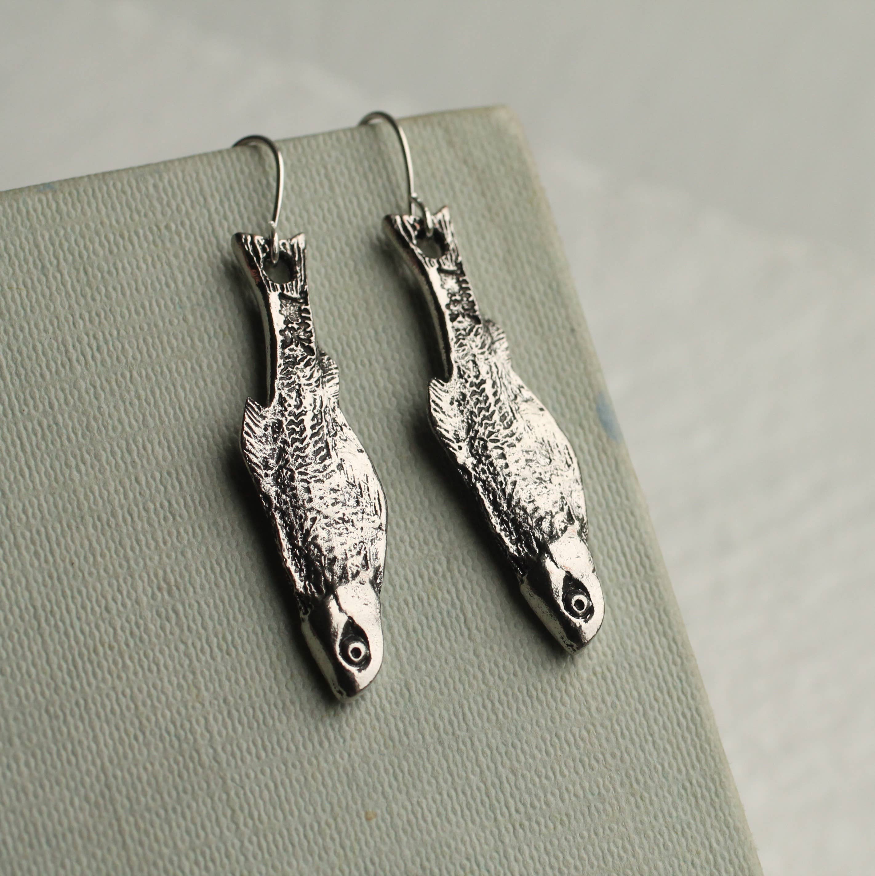 Silk Purse, Sow’s Ear Silver Sardine Earrings