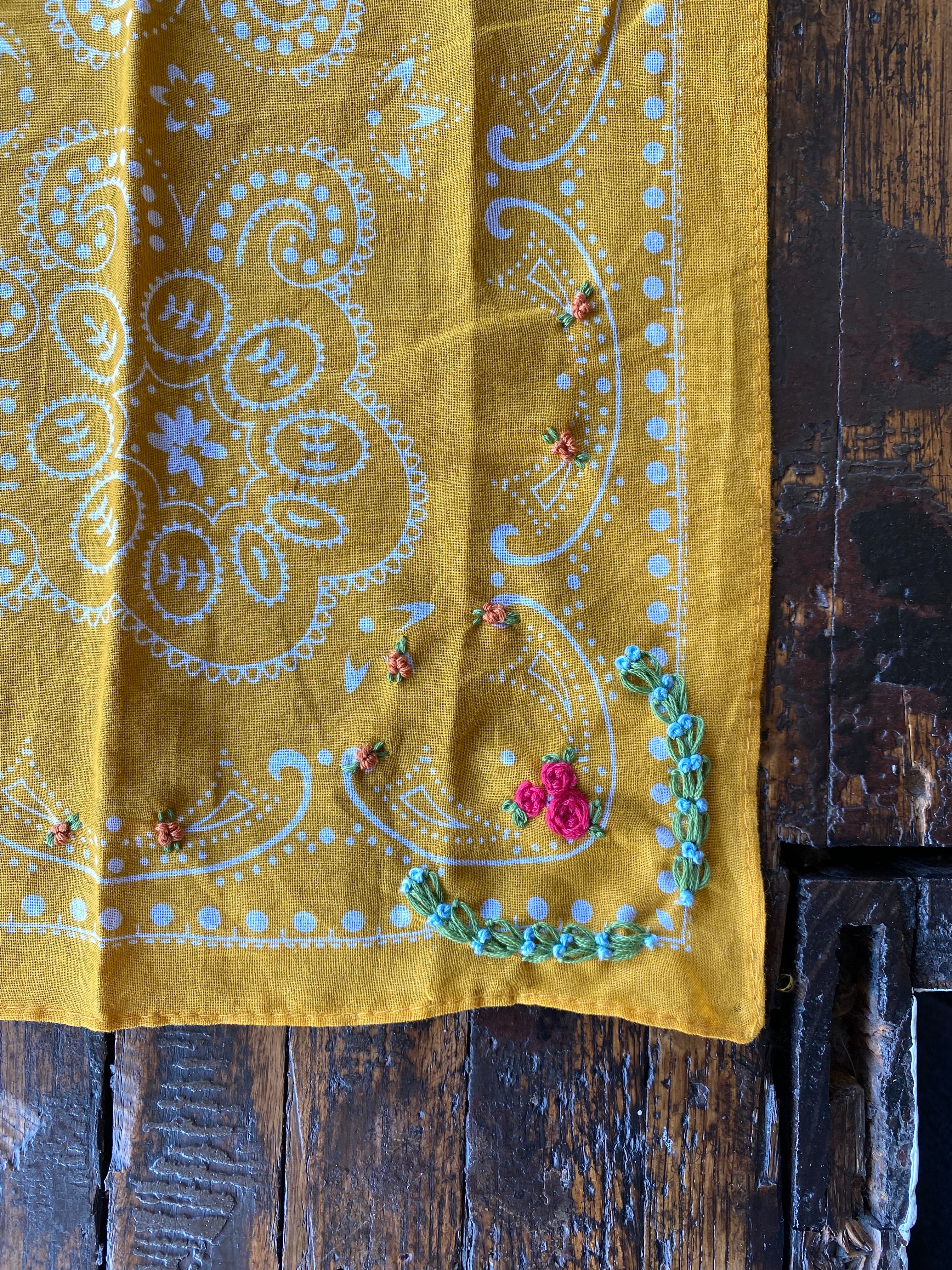 Little Lamb Yellow Bandana With Floral Embroidery