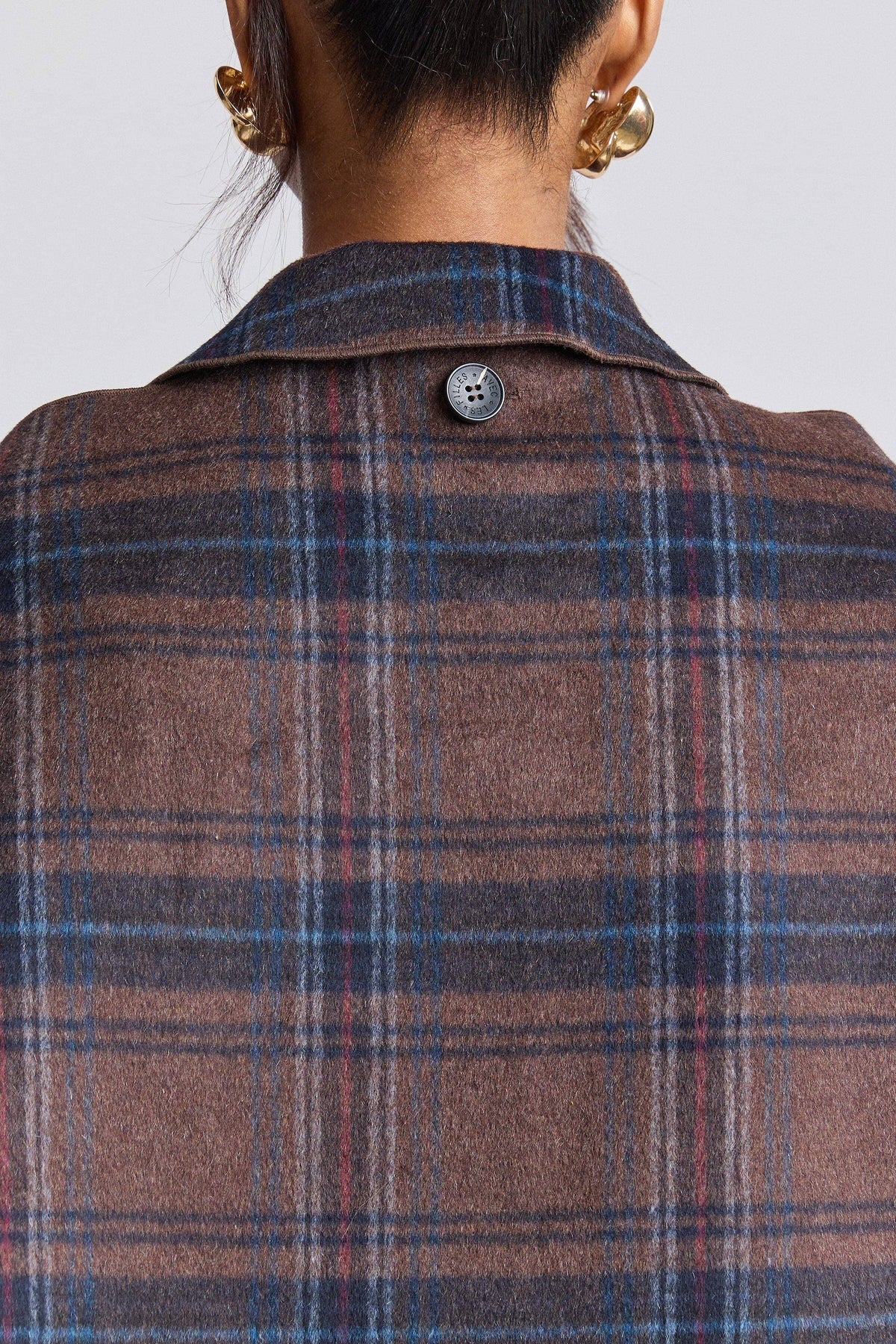 Avec Les Filles Plaid Wool Blend Scarf Trim Coat 86541