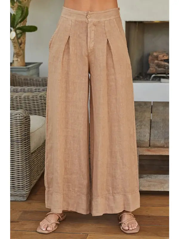 Milio Milano Button Front Palazzo Linen Pant 15505