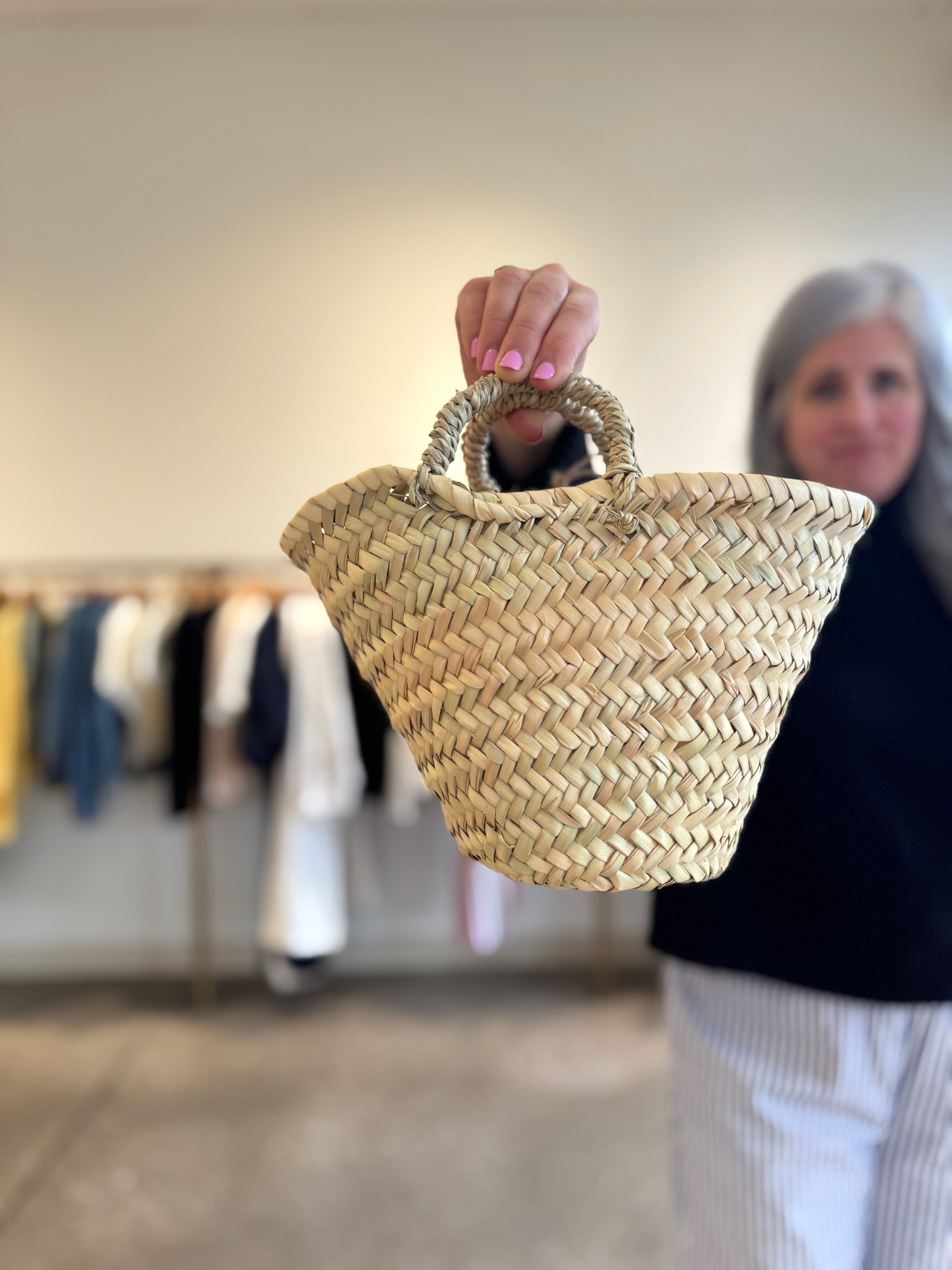 French Basket Bags Natural Handwoven Palm Leaf Market Tote #15