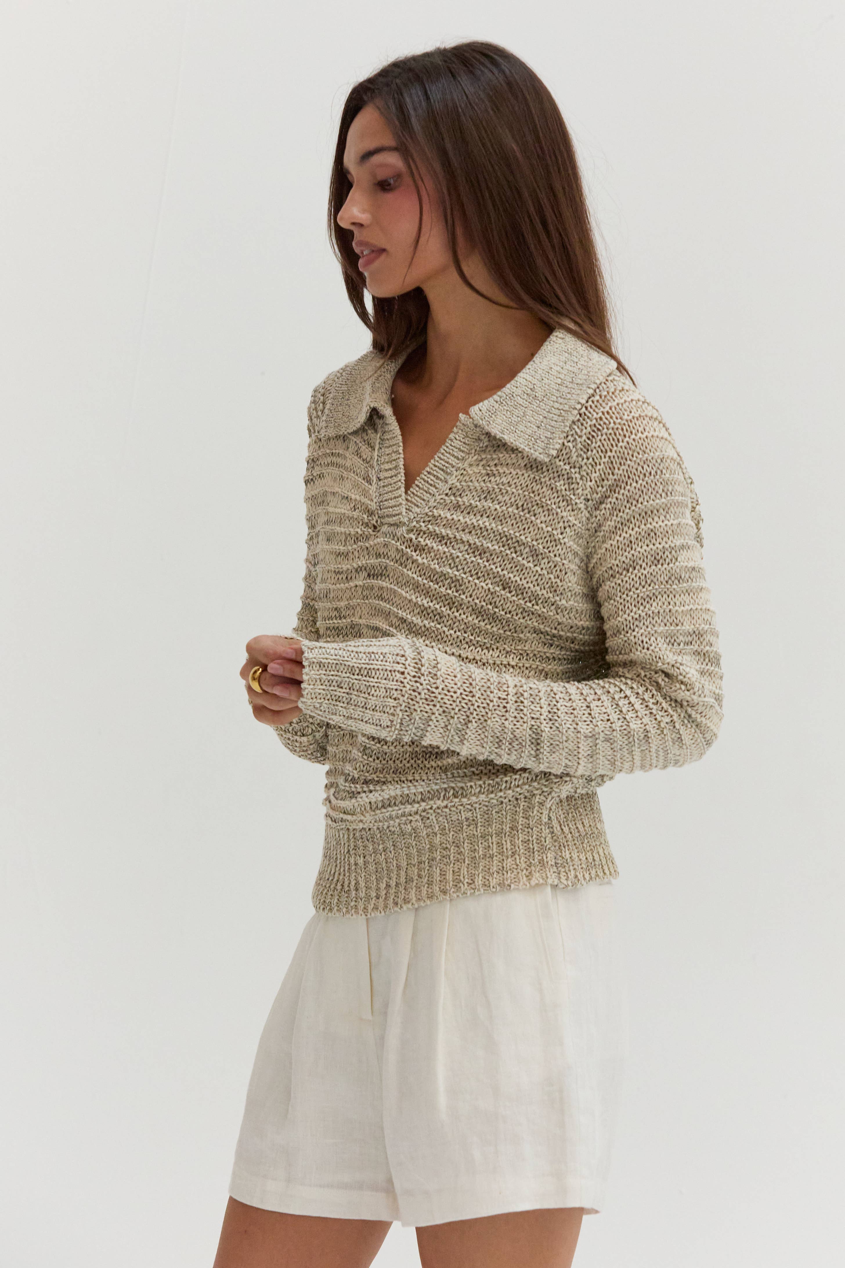 Crescent Dess Marled Polo Sweater