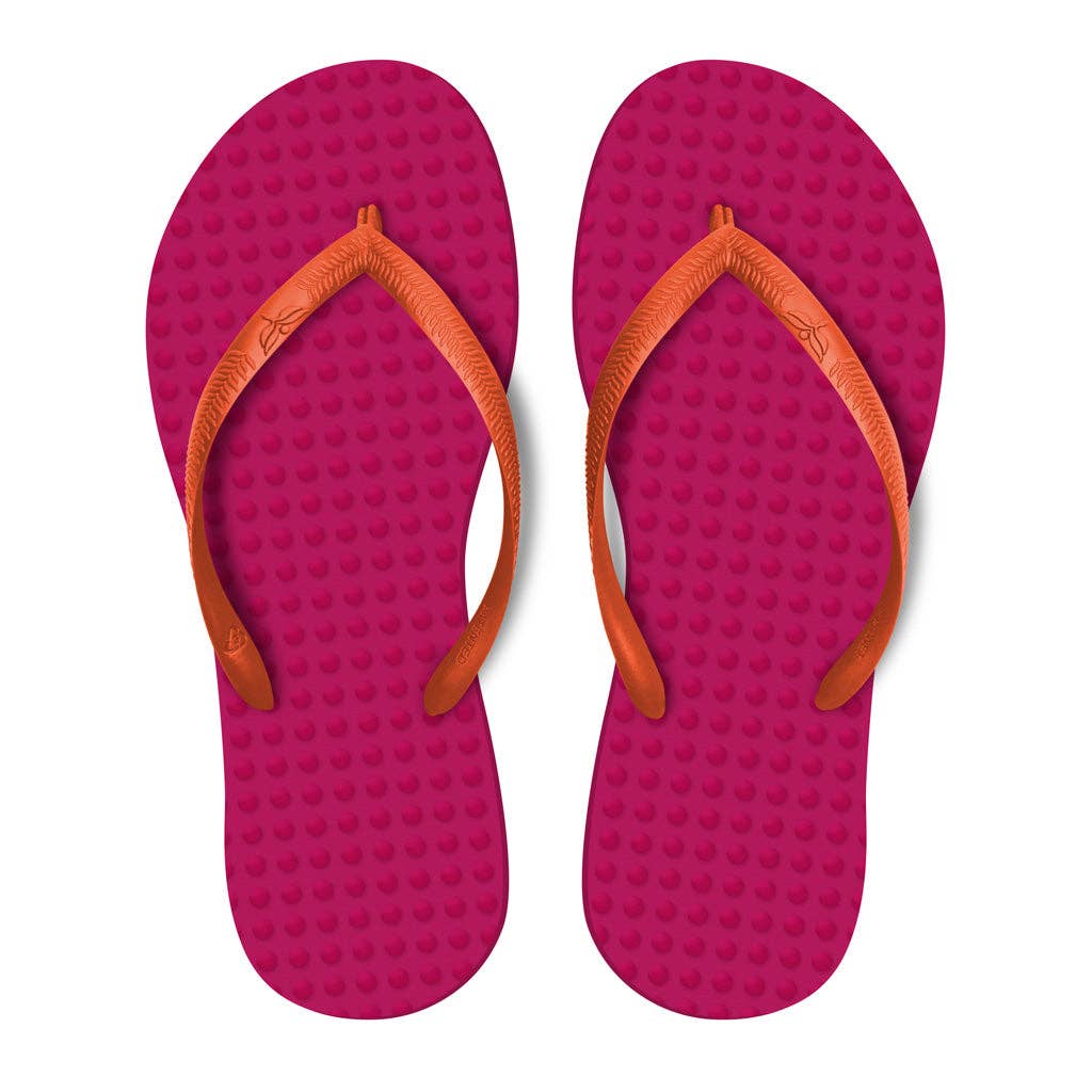 Green Sustainable Flip Flops Fuchsia with Orange Straps