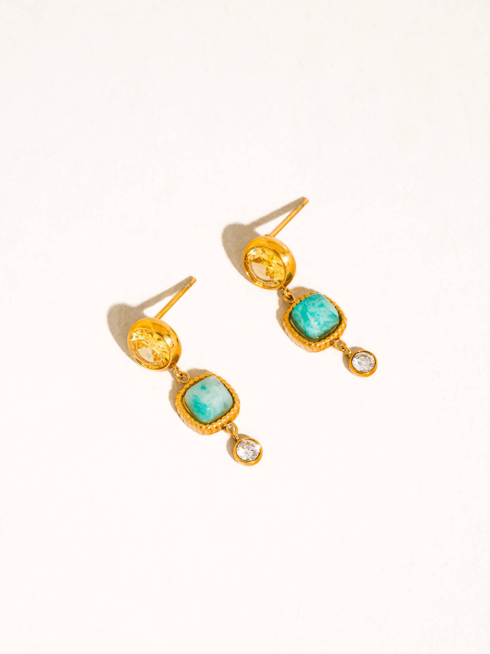 Flânerie Liberté 18K Gold Non-Tarnish Green Stone Drop Earrings