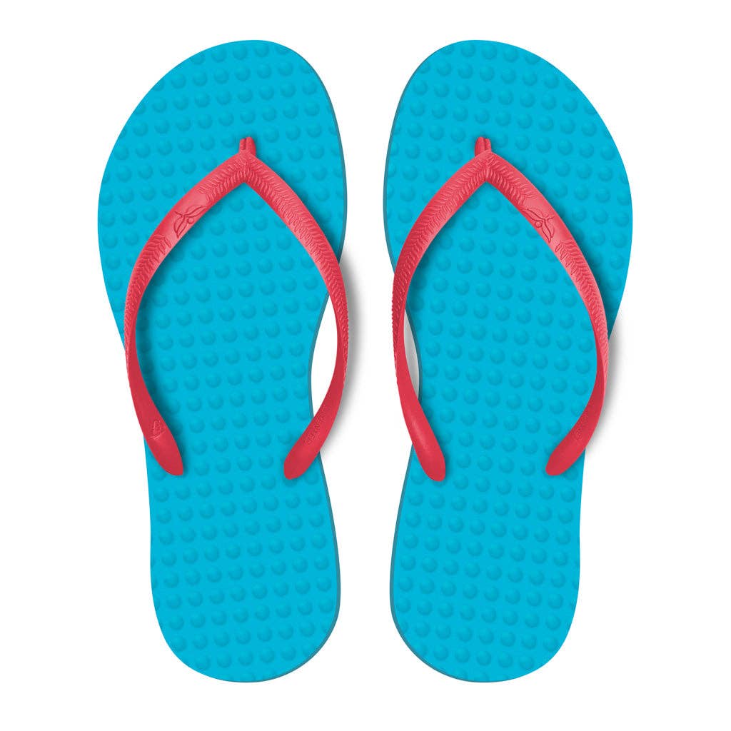 Green Sustainable Flip Flops Turquoise with Watermelon Straps