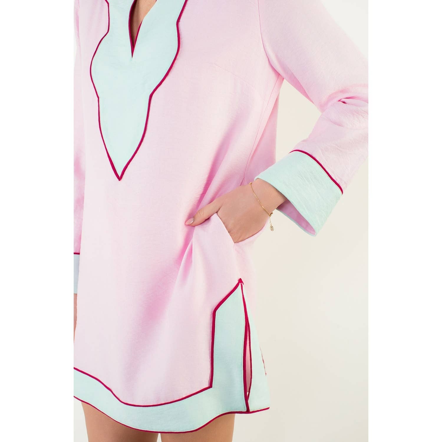 THML Long Sleeve Colorblocked V-Neck Dress