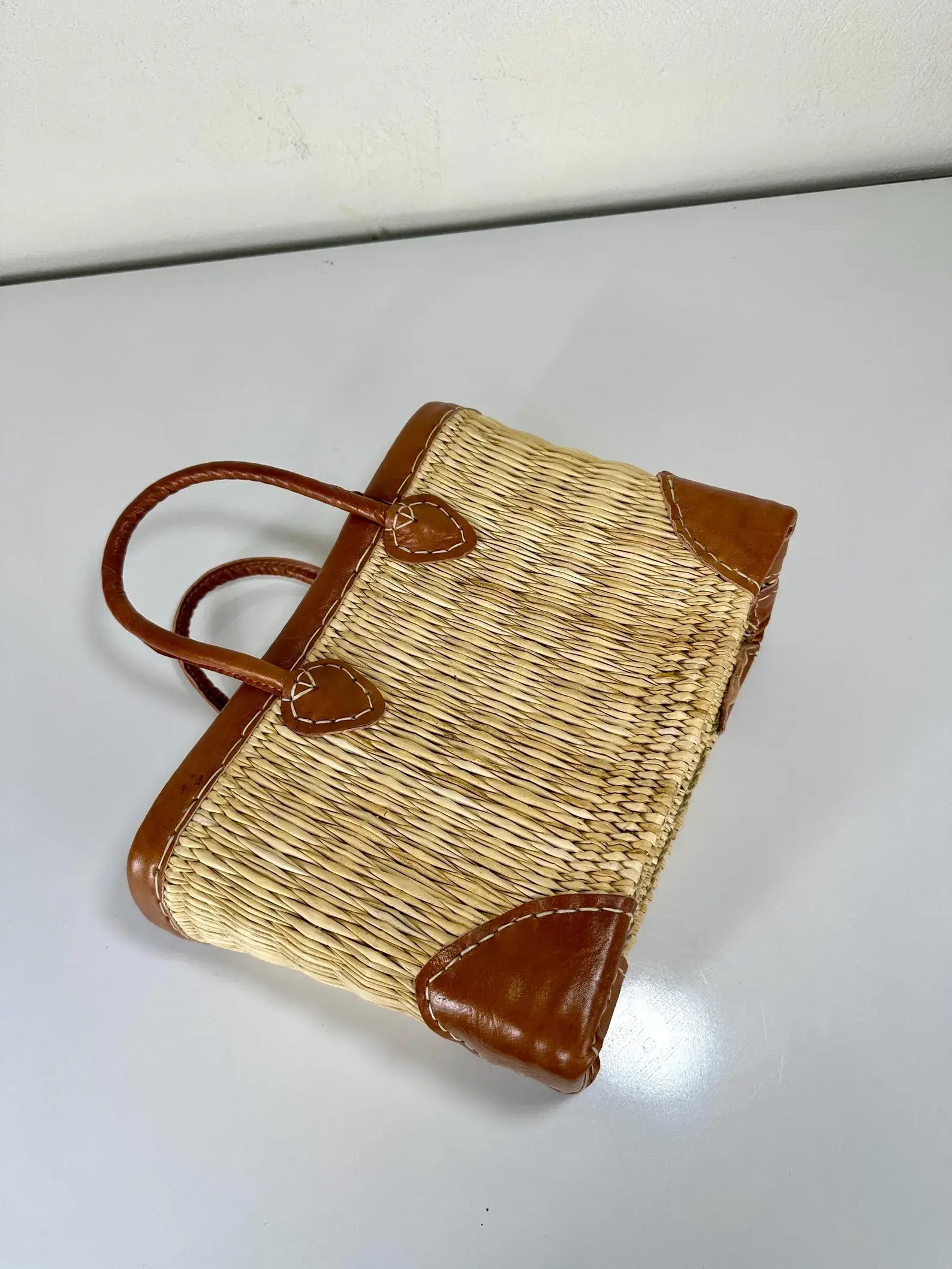 French Market Bags Basket Moroccan Straw Leather Tote #6