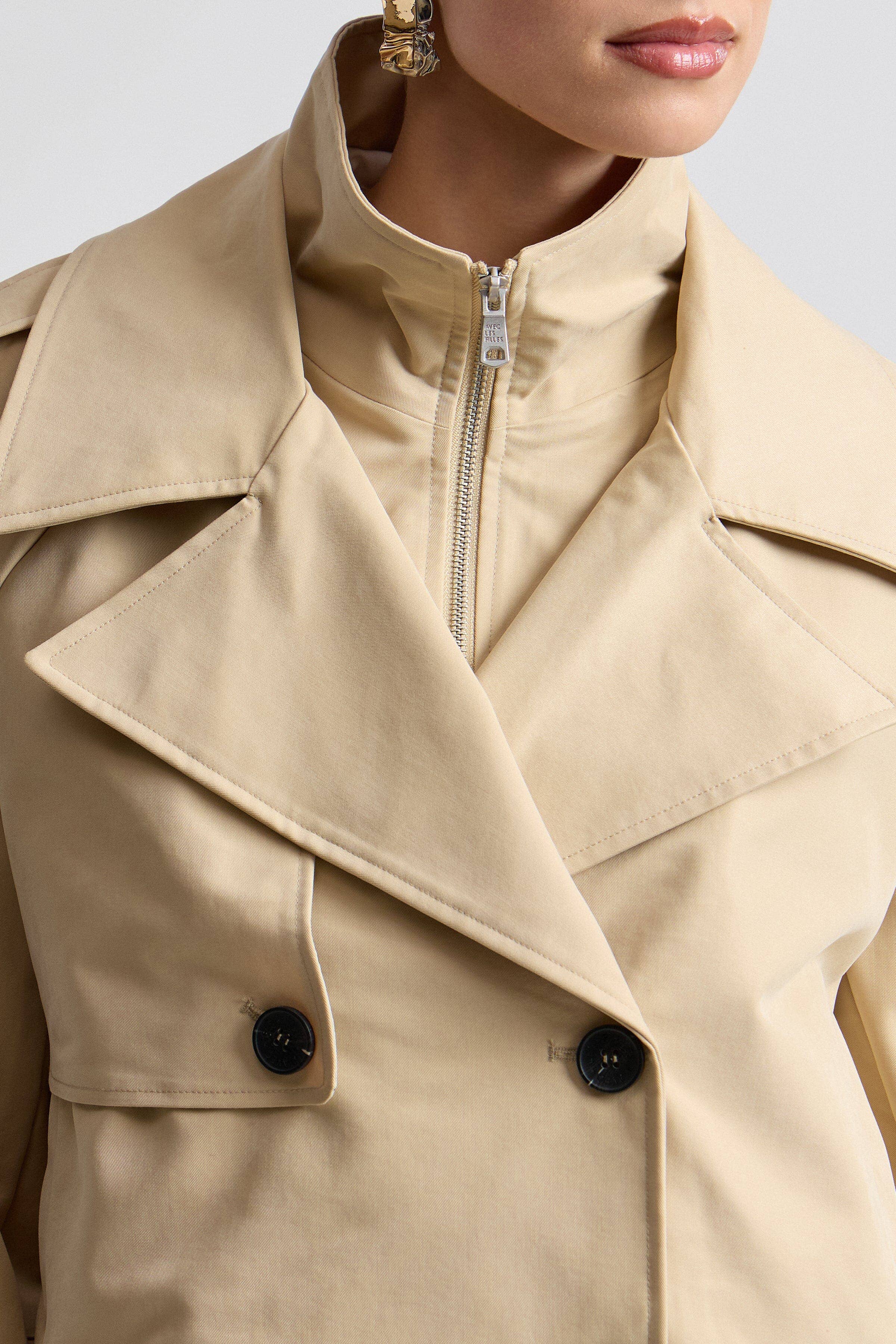 Avec Les Filles Funnel Neck Cropped Trench Jacket
