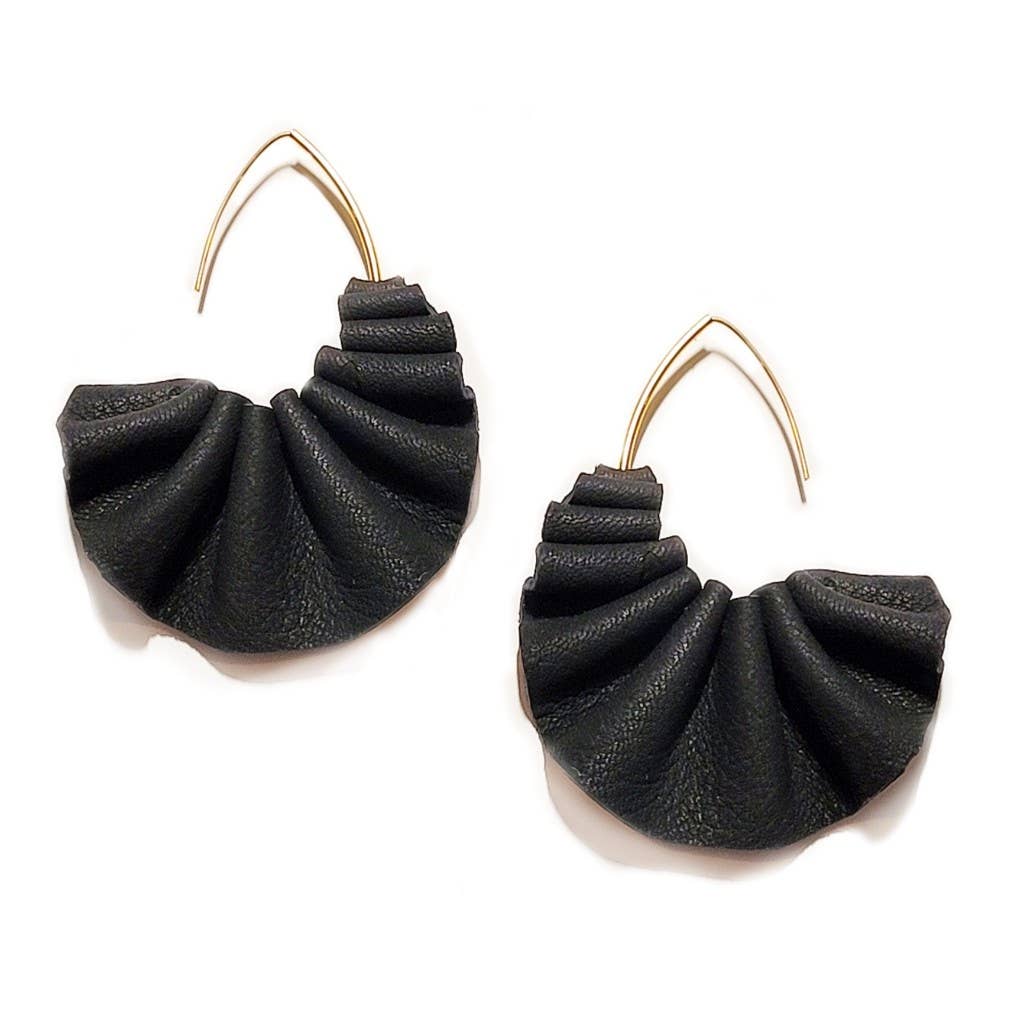 Bisjoux Pleated Leather Hoop Earrings
