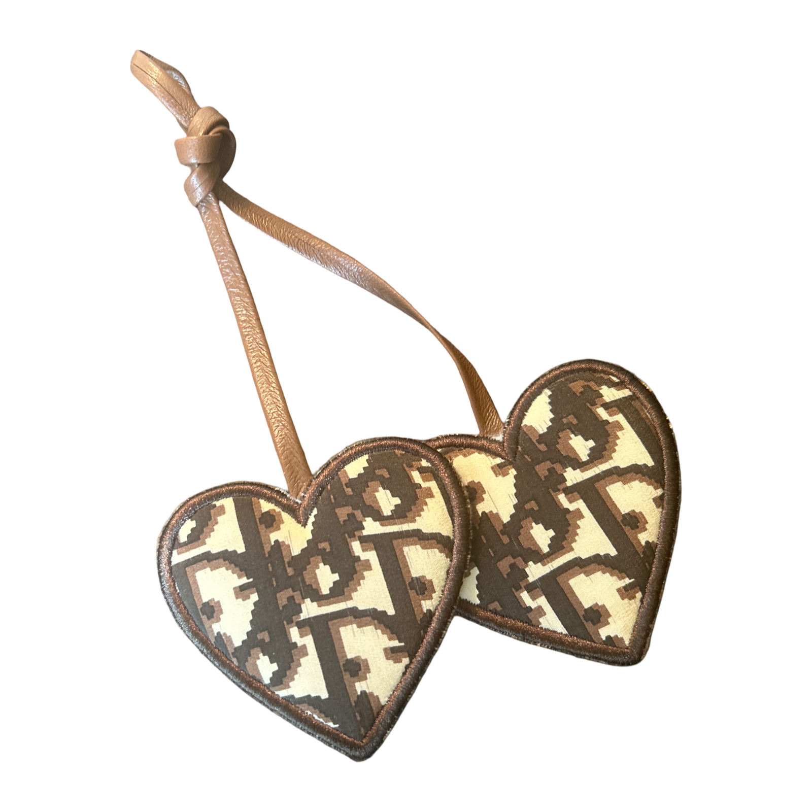 Vintage Luxe Up Trotter Brown Vintage Silk Scarf Double Heart Bag Charm