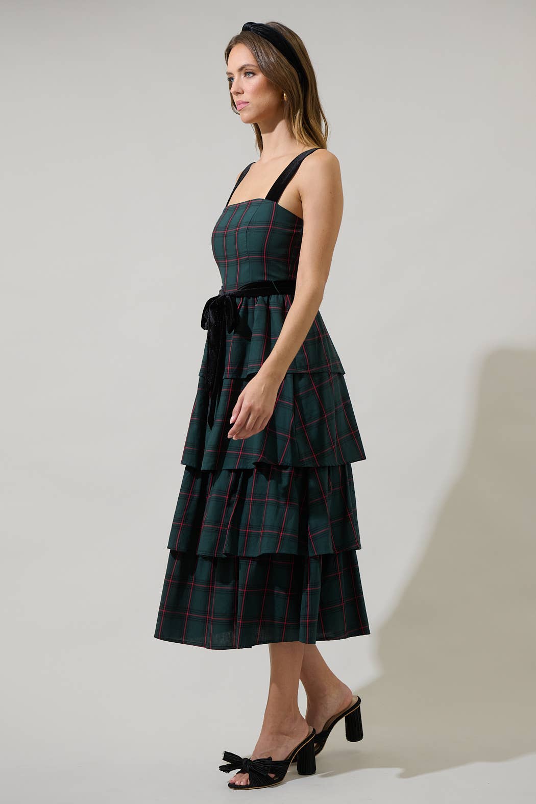 Sugarlips Brook Plaid Mari Tiered Midi Dress