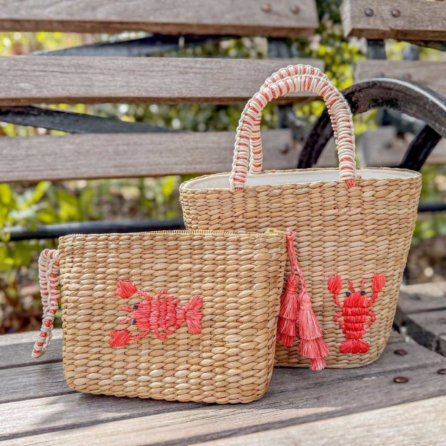 Mini Woven Pouch with Wristlet and Embroidered Lobster – Artisan Wristlet | LIKHÂ