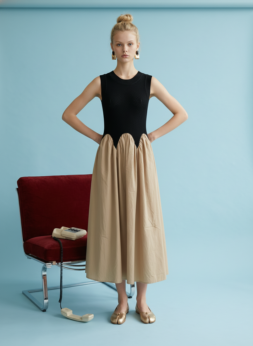 Heyson Textured Knit Contrast Midi Dress JOD1232