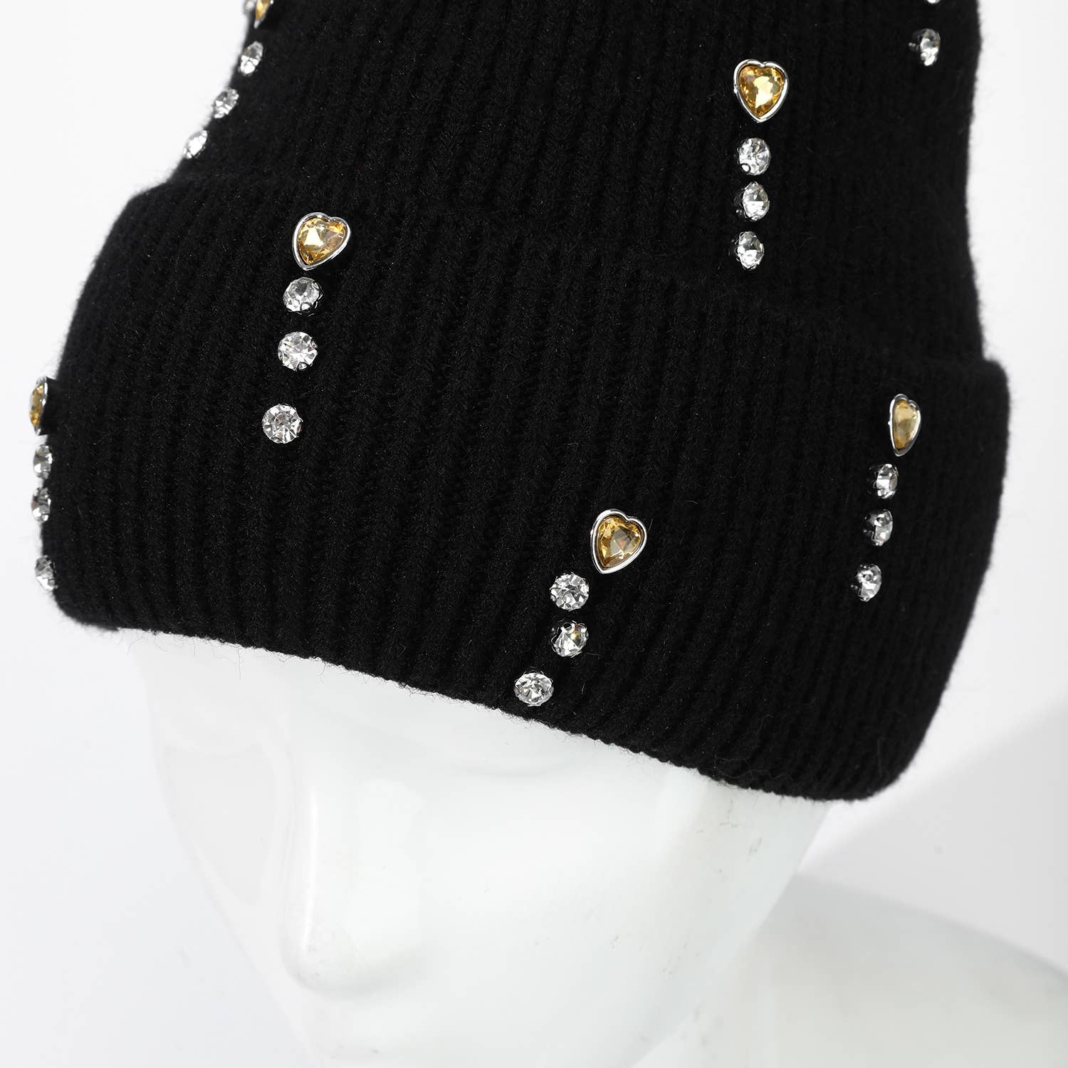 Thames Collection Crystal and Hearts Wool Hat with Faux Pom