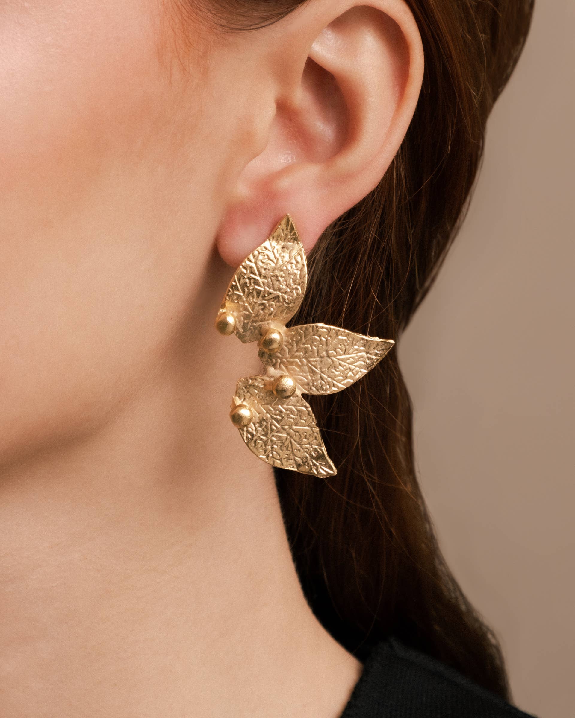 Sarka + Cleo Brushed Gold Leaf Trio Statement Earrings