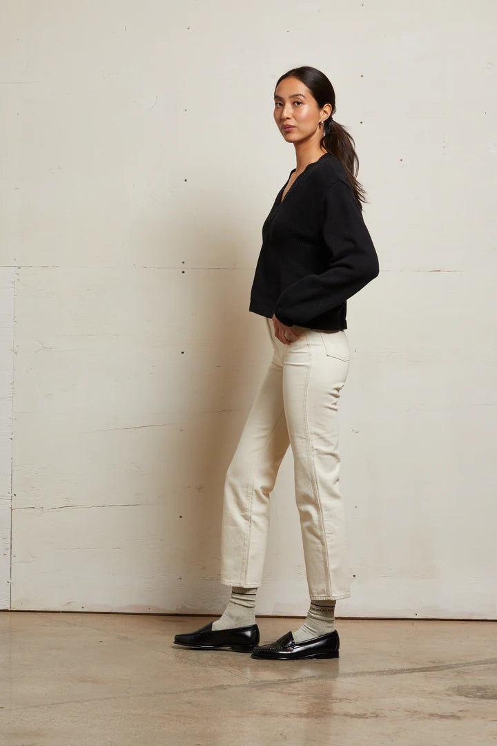 Perfect White Tee Addie Cotton Oversized V-Neck Sweater