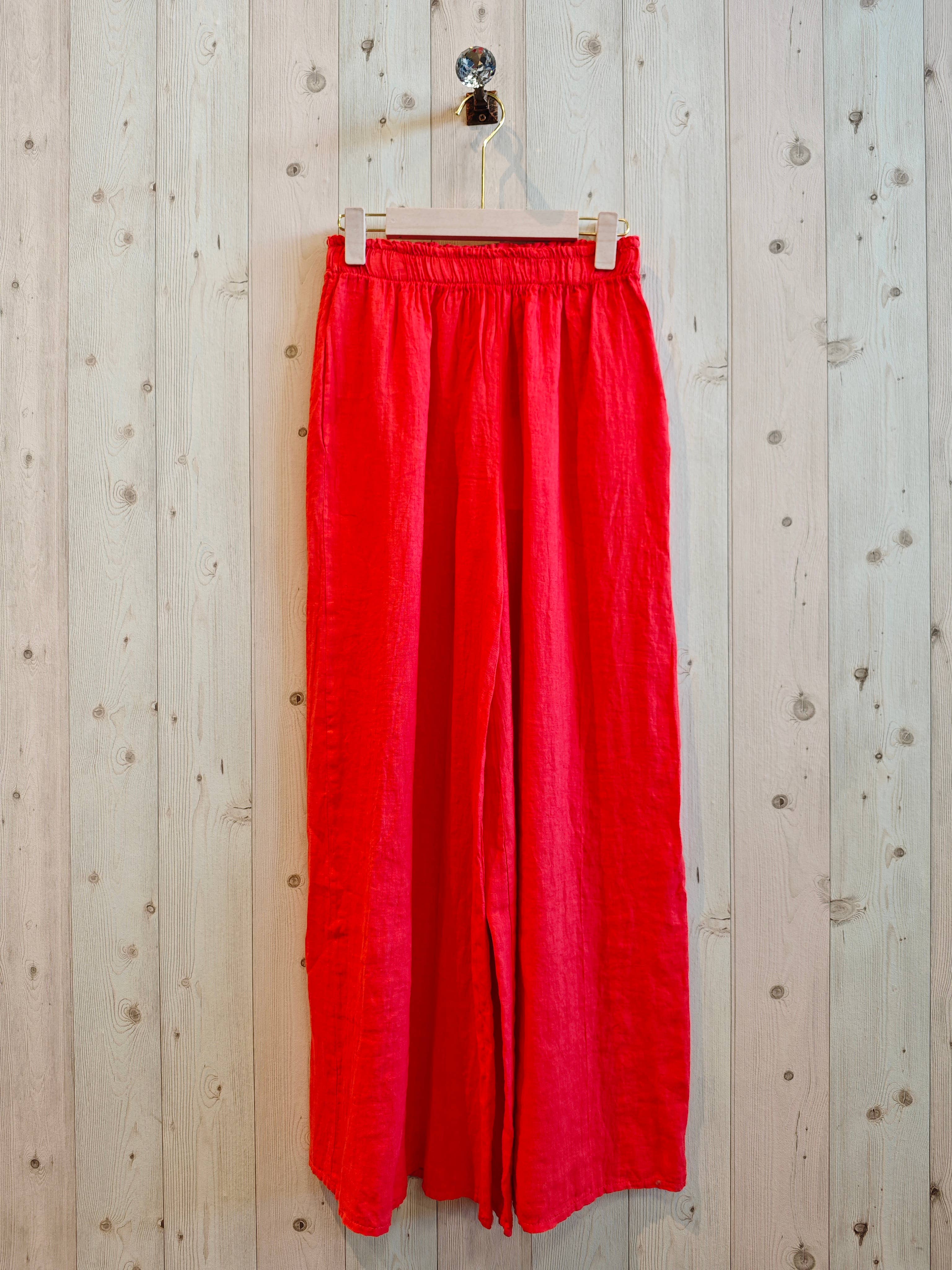 European Linen Elastic Waist Wide Leg Pants 15315