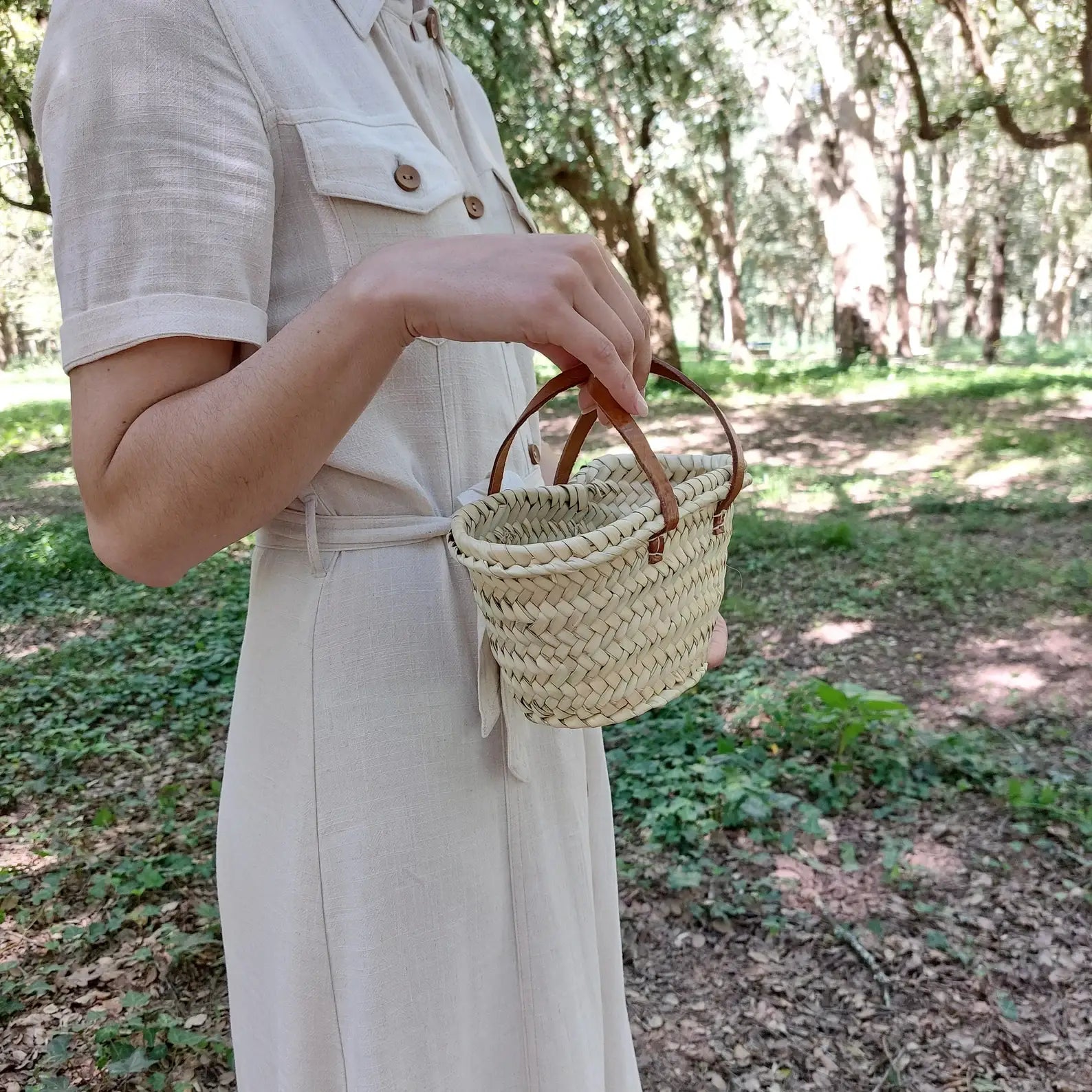 French Market Bags Mini Flower Basket With Leather Handle