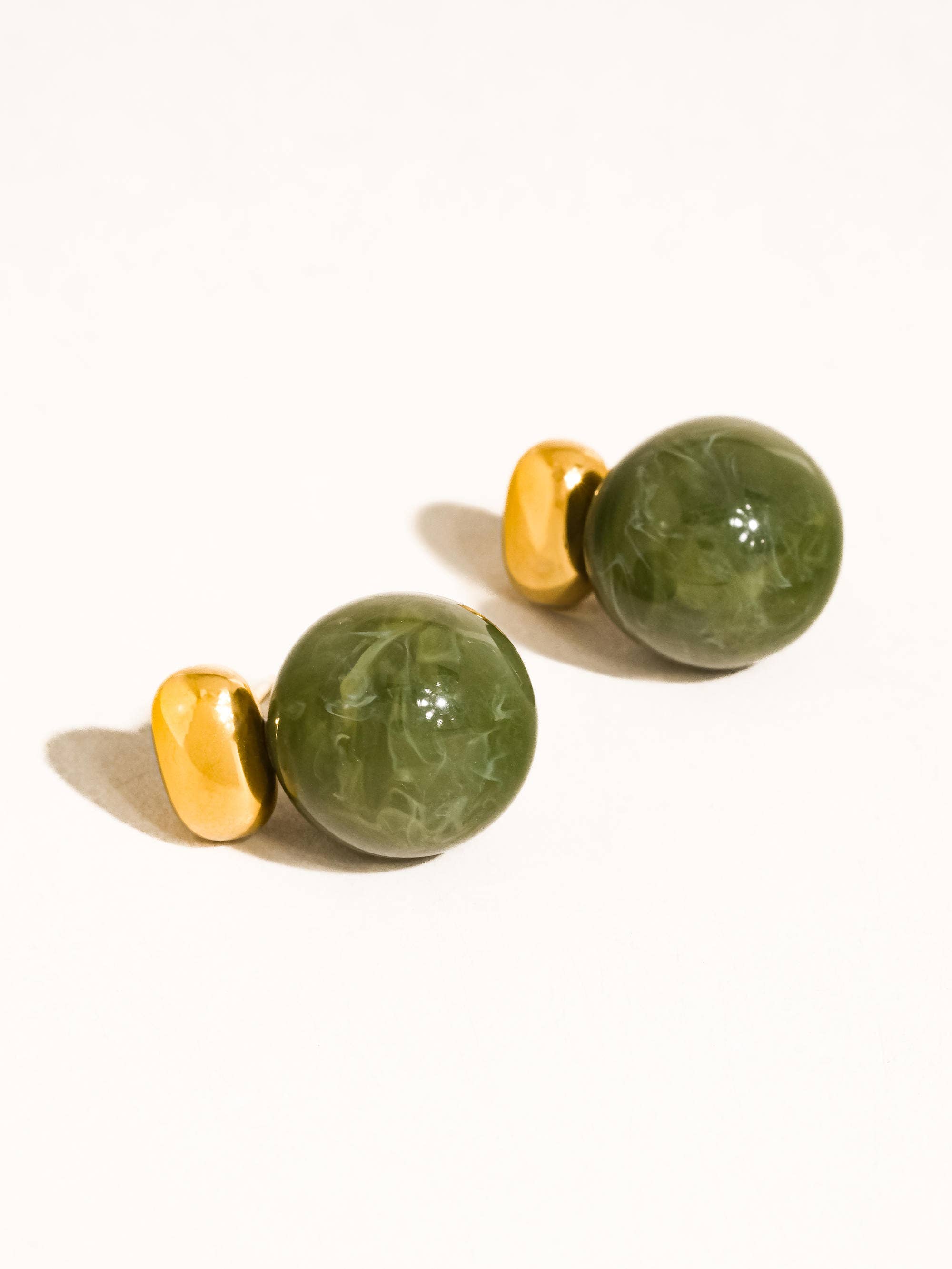 Flânerie Velisse 18K Gold Non-Tarnish Green Marble Ball Earrings