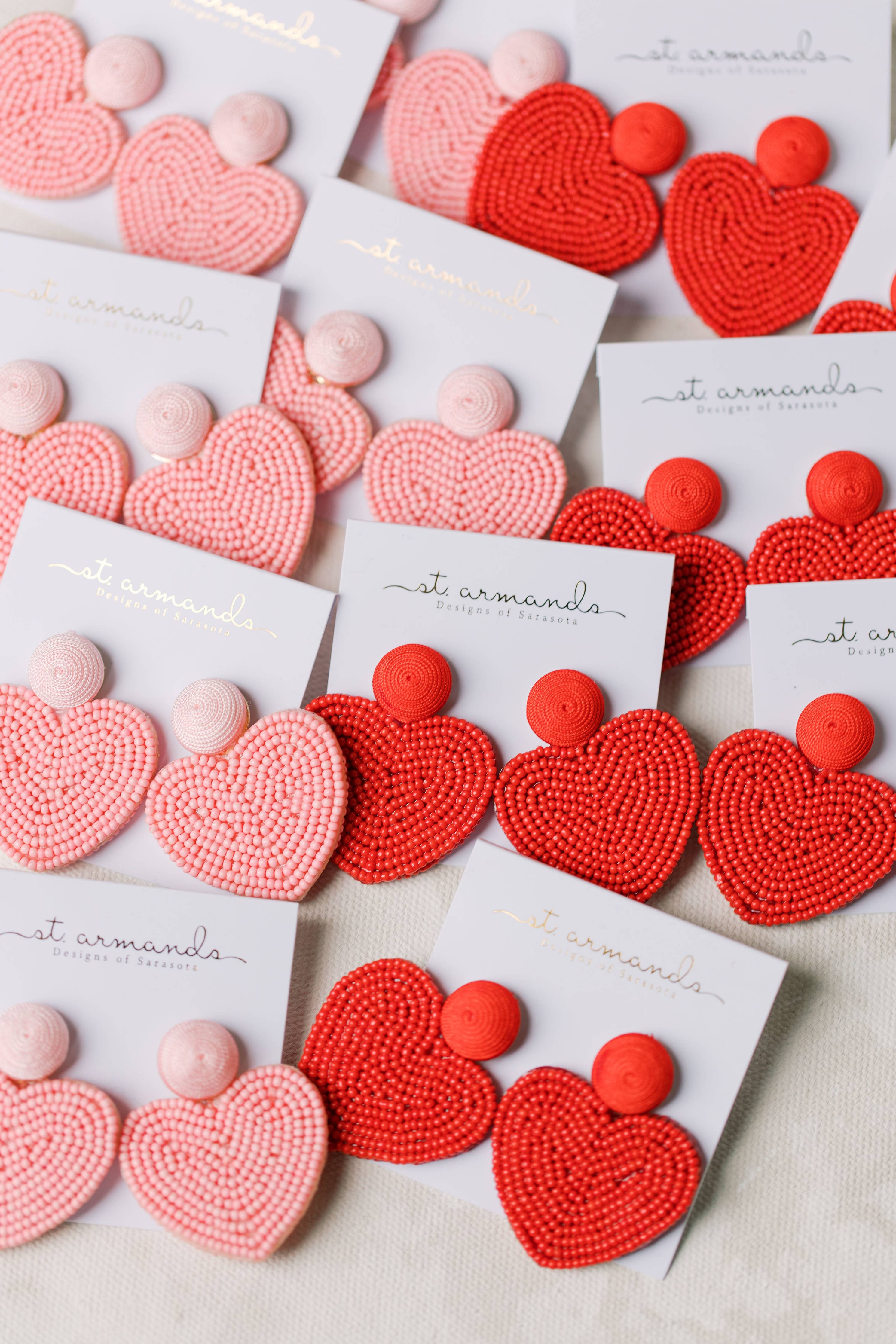 Red Valentines Day Holiday Beaded Heart Statement Earrings