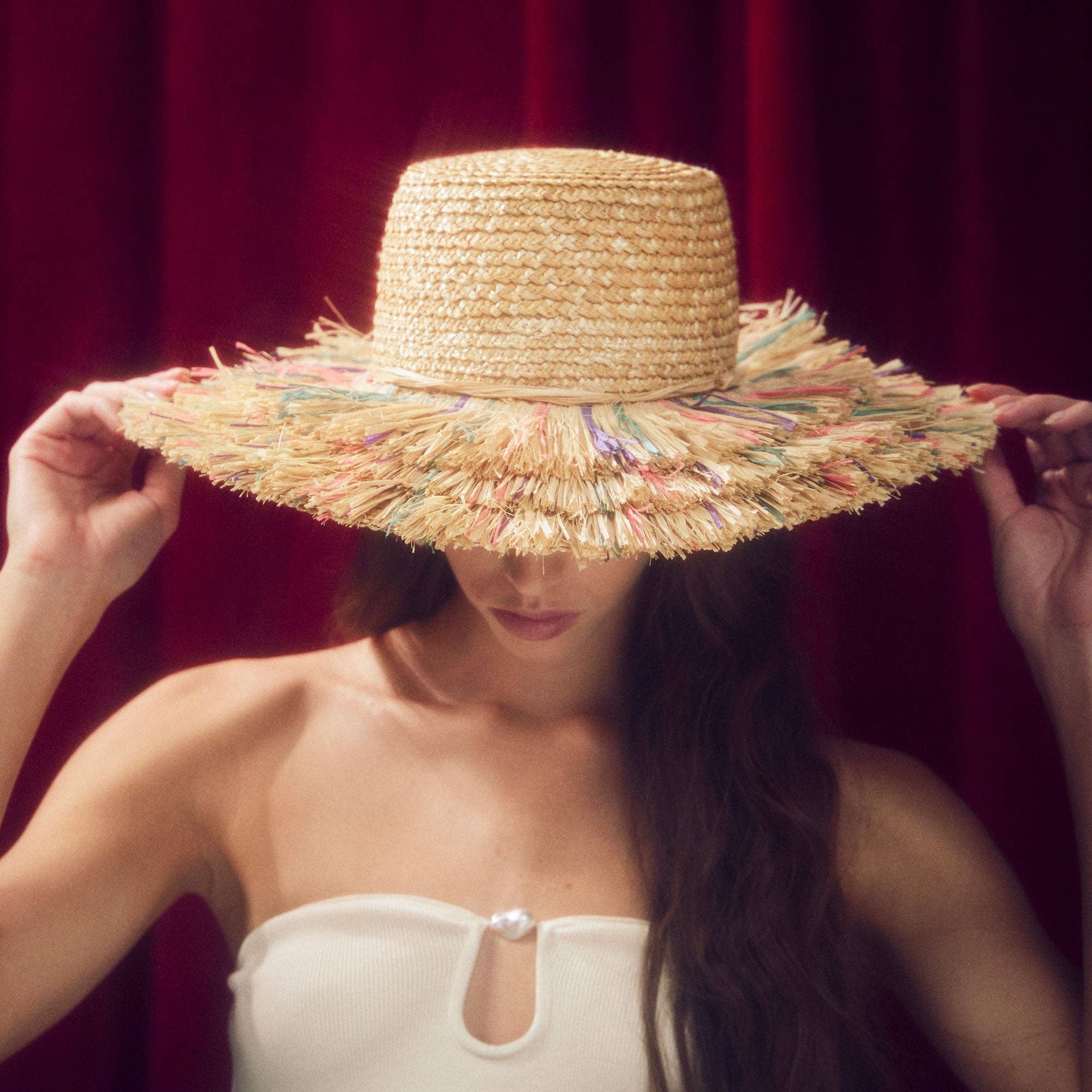 Lele Sadoughi Desert Sunset Fringe Straw Hat