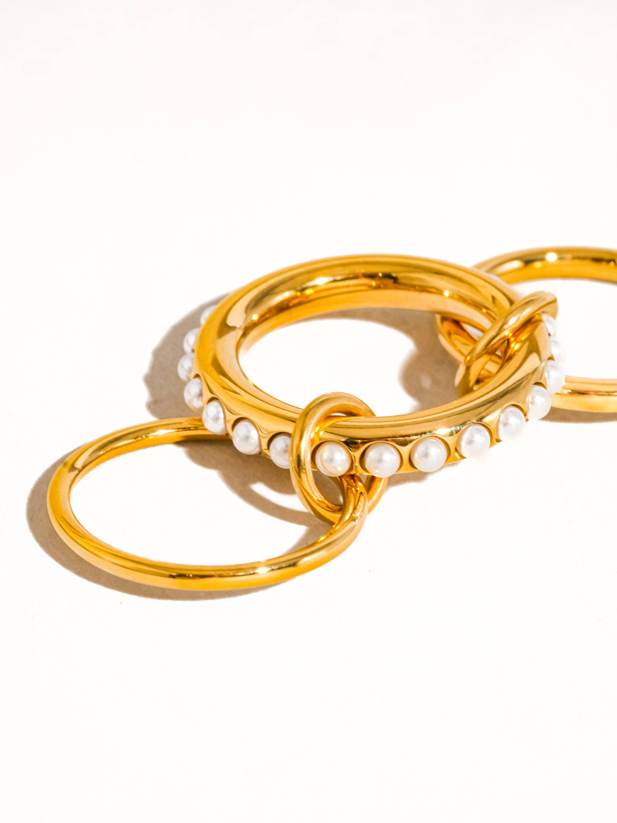 Flanerie Danton 18K Gold Non-Tarnish Multi Stack Pearl Band Ring