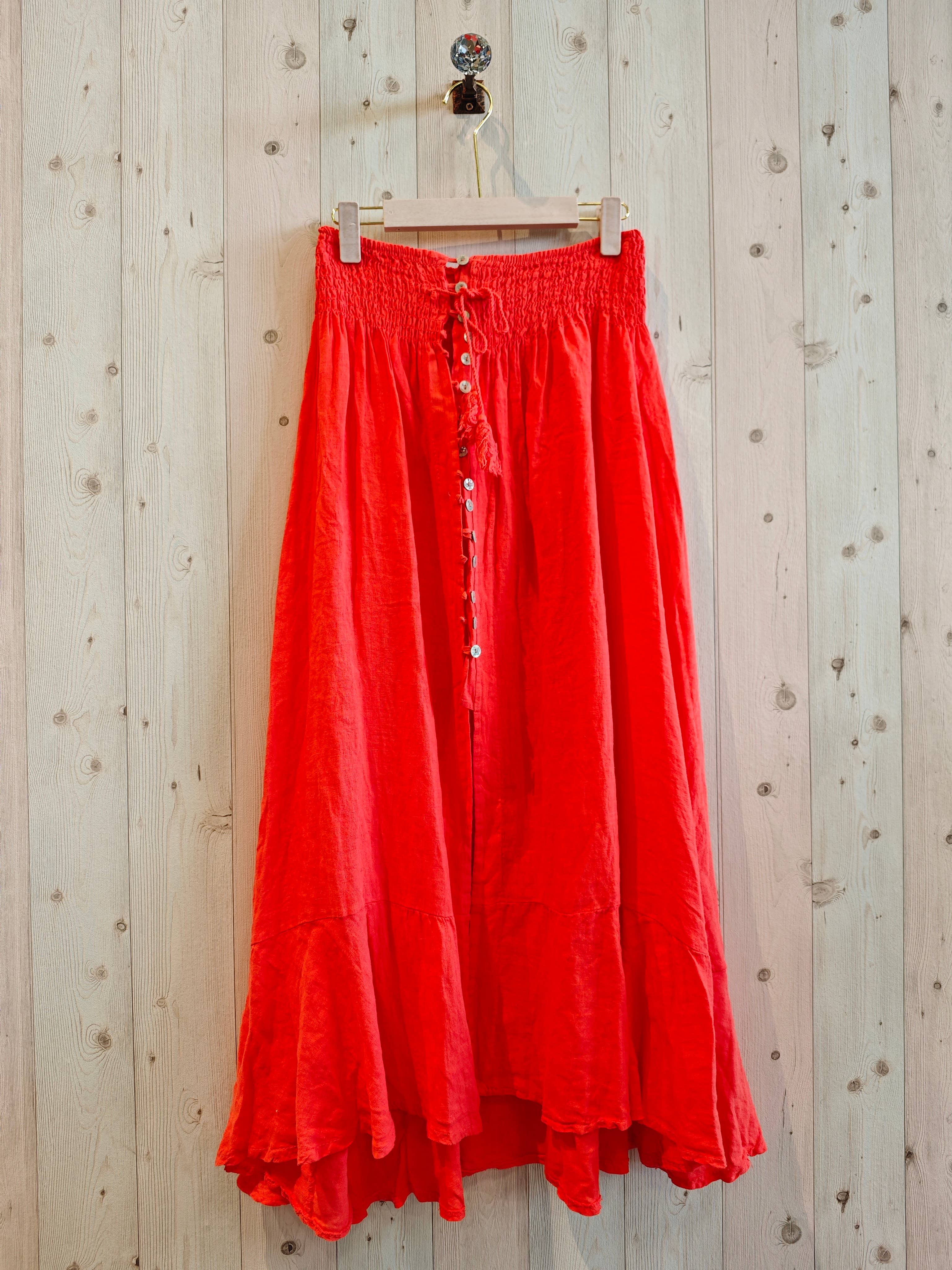 European Linen Elastic Waist Skirt with Tassel 80129