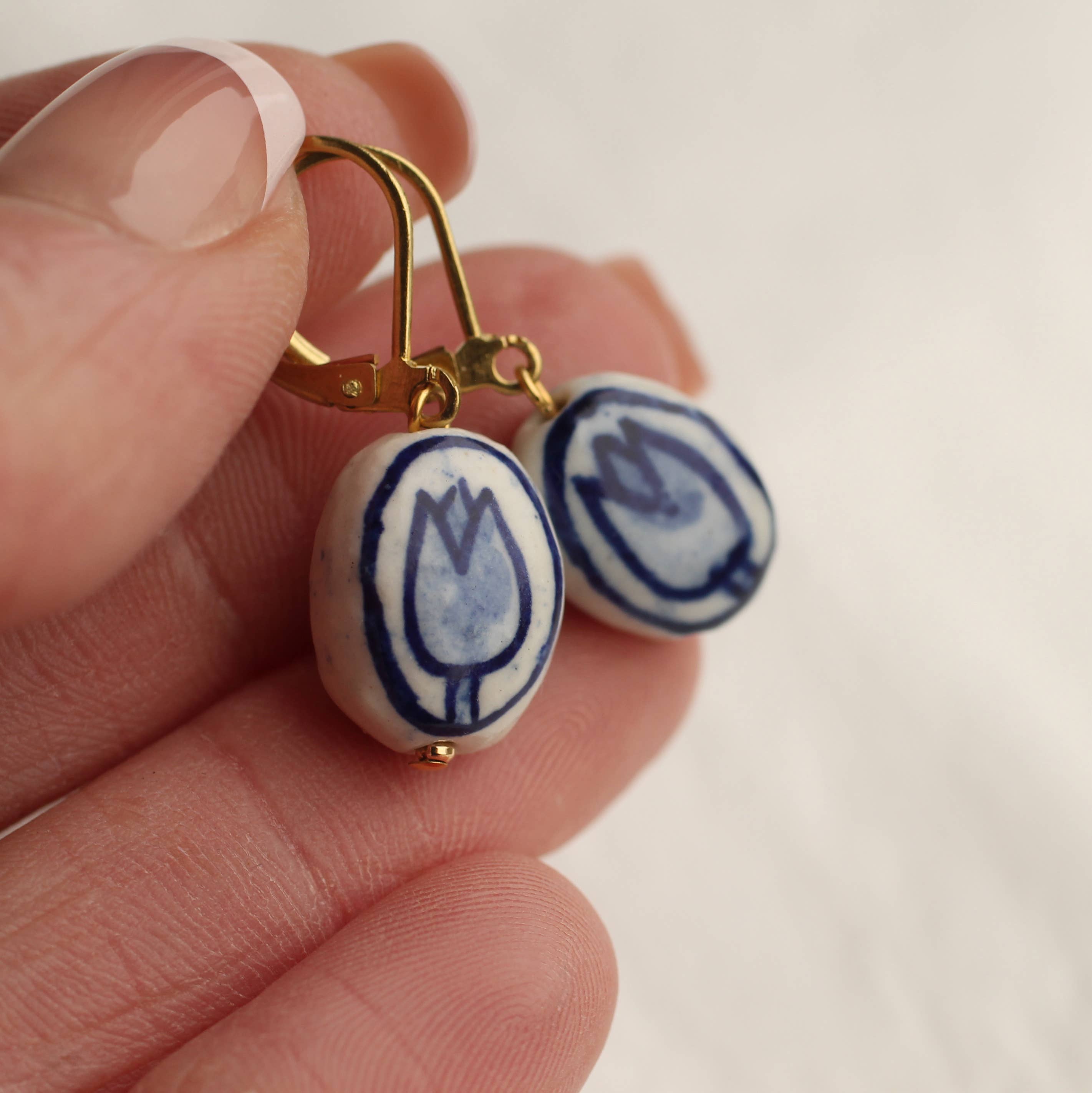 Silk Purse, Sow’s Ear Blue Delft Tulip Earrings