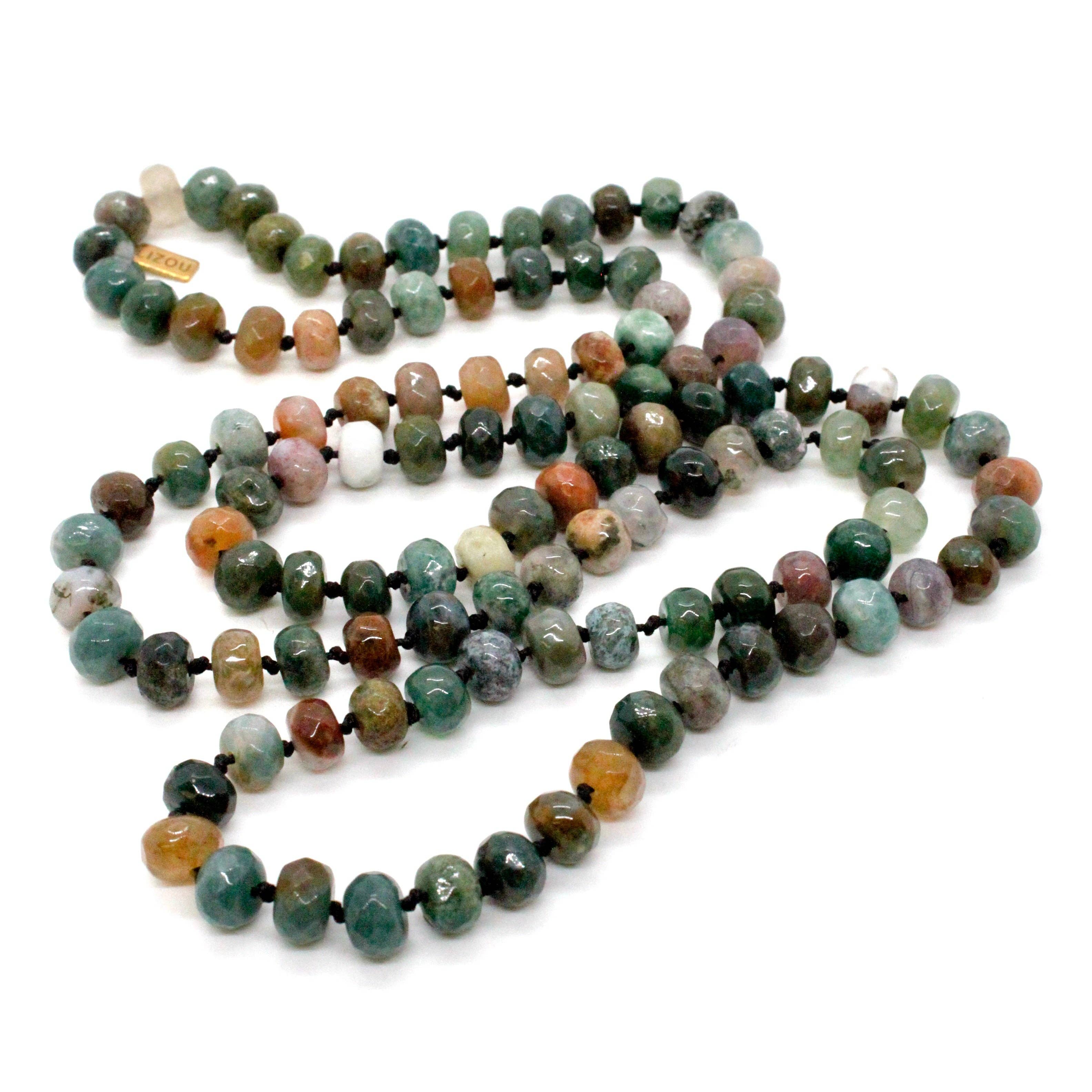 Lizou Hand-Knotted Long Agate Knotted Necklace
