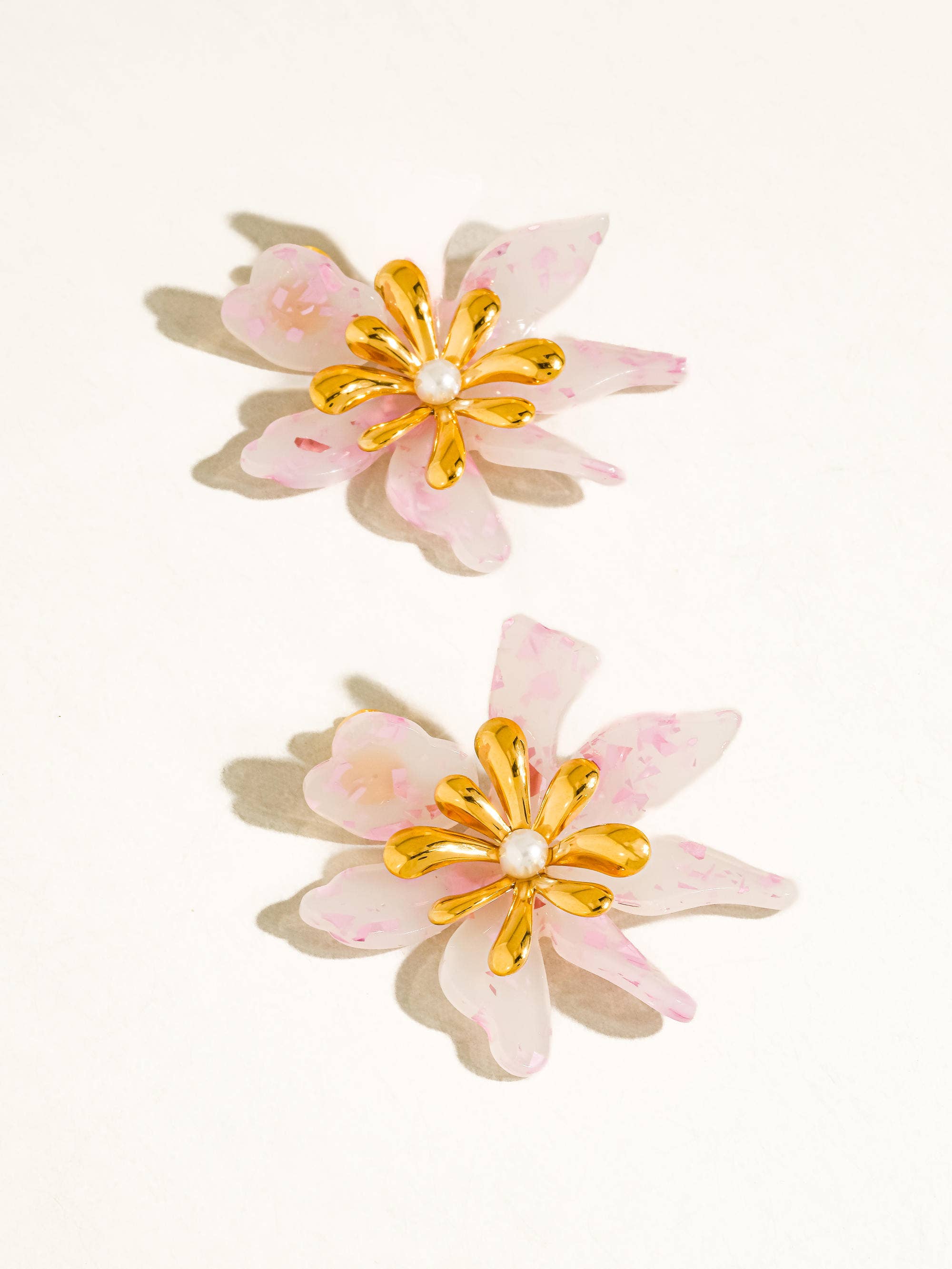 Flânerie Oona 18K Gold Non-Tarnish Pink Floral Statement Earrings