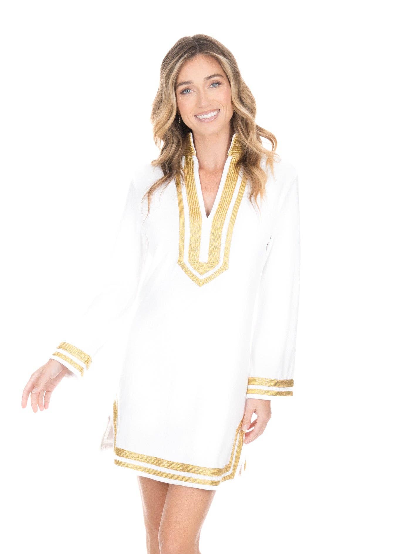 Cabana Life White Solid Gold Lurex Terry Cover Up