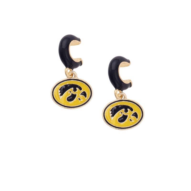 Catherine's Game Day Iowa Hawkeyes Enamel Logo Huggie Hoop Earrings in Black