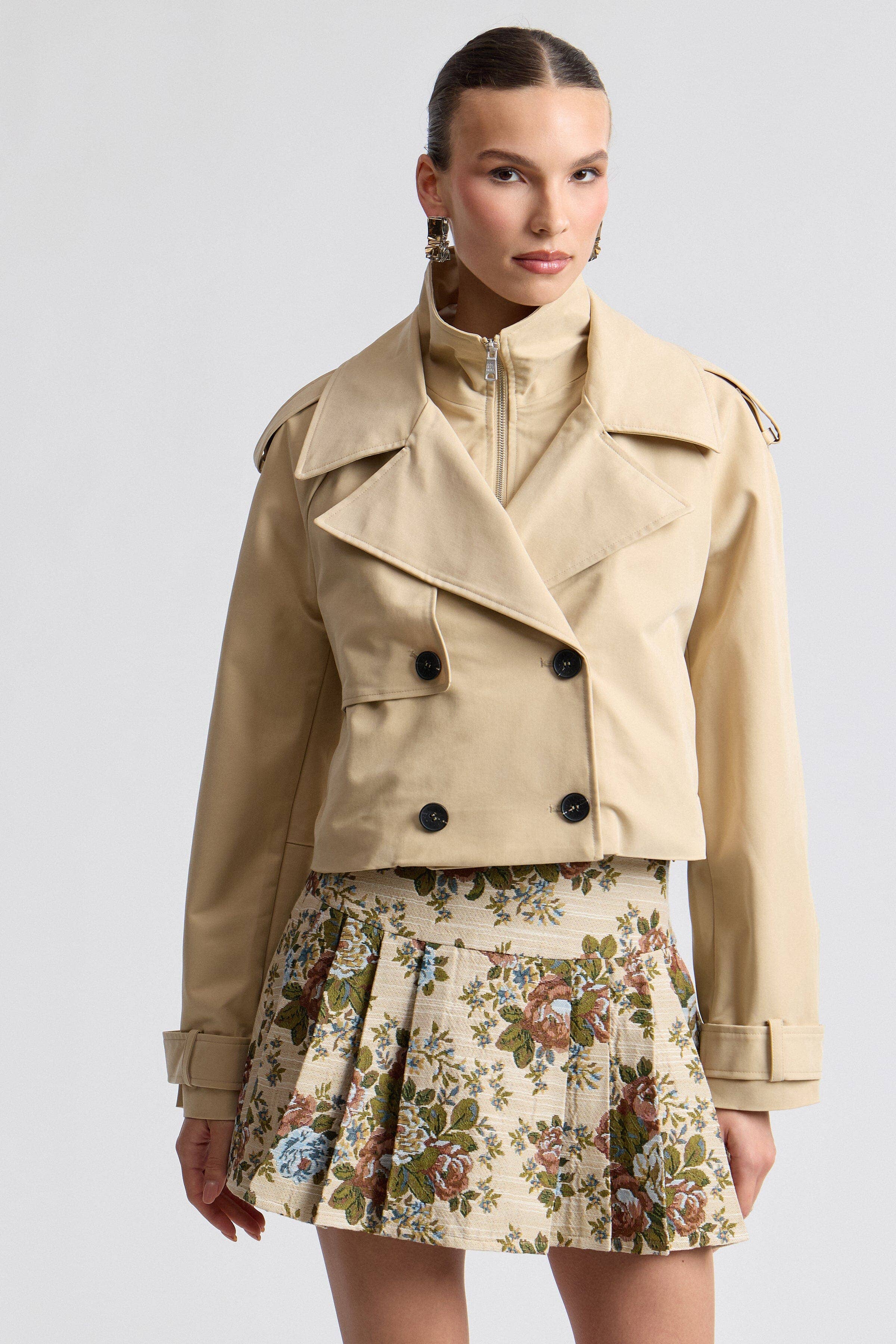 Avec Les Filles Funnel Neck Cropped Trench Jacket