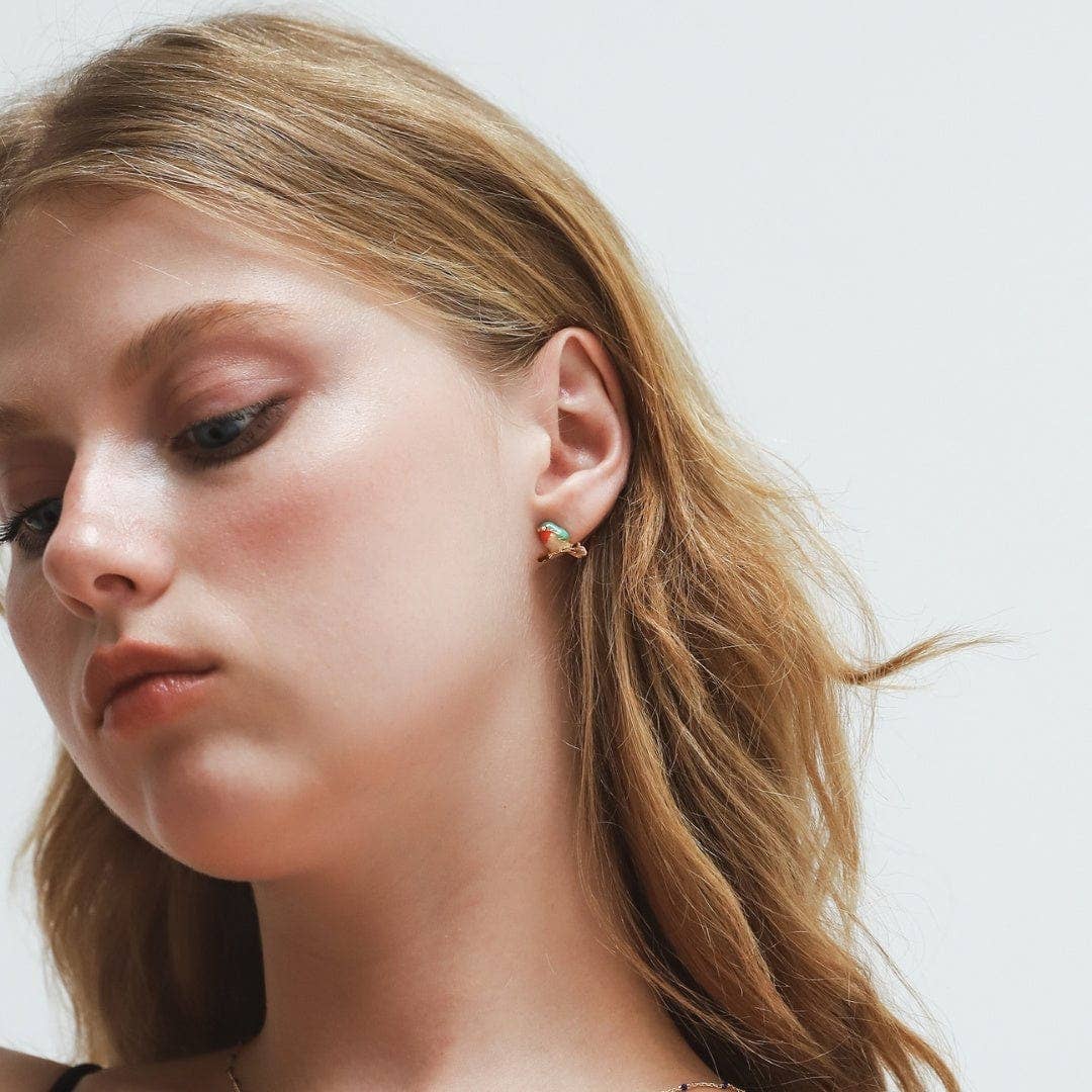 Tai Enamel Bird and Flower Mismatched Studs HME-09