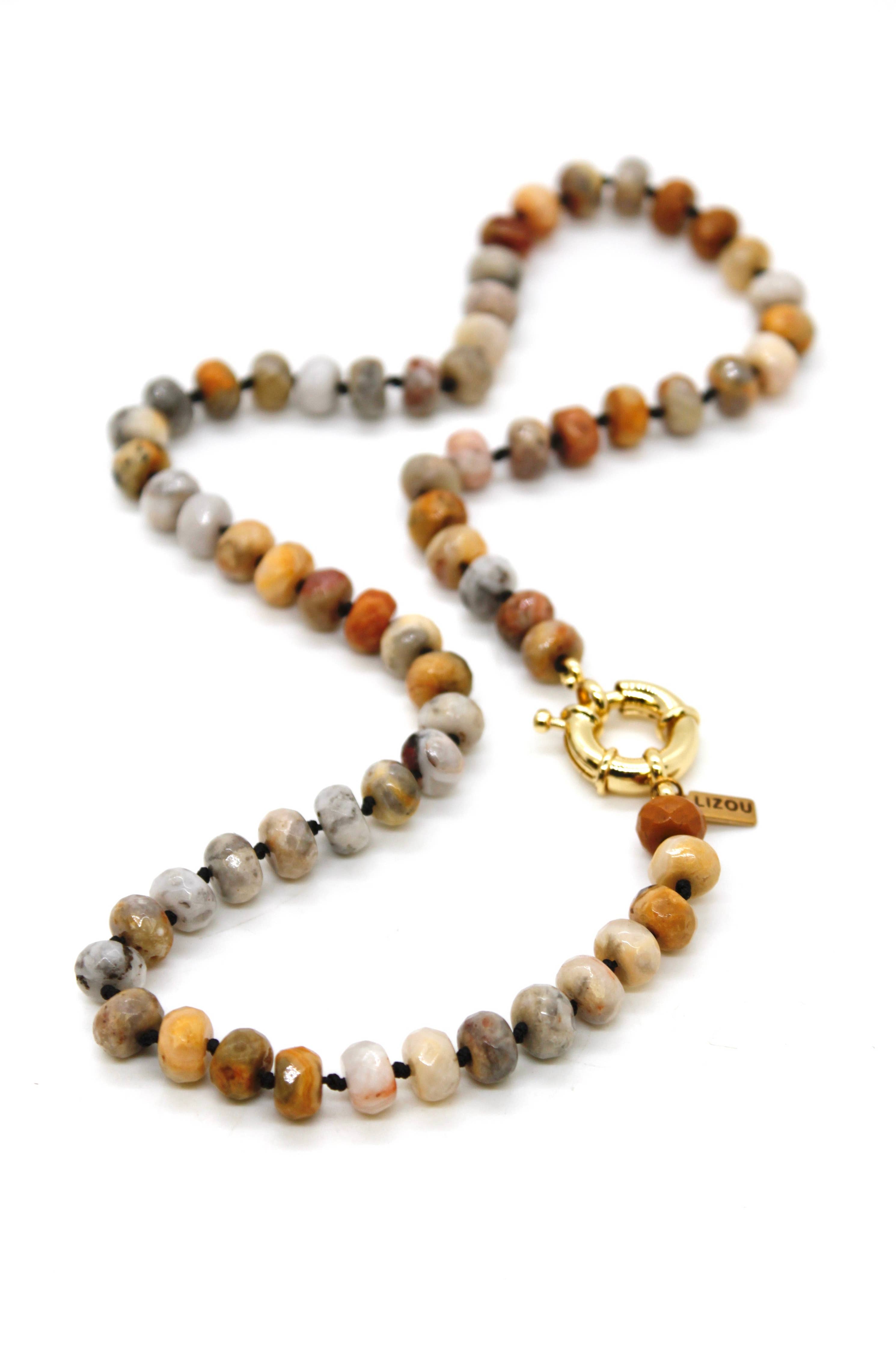 Lizou Hand-Knotted 18" Faceted Crazy Agate Beaded Necklace #28